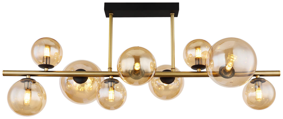 GLOBO Deckenleuchte 56135-9D amber schwarz messing Glas Metall B/H/L: ca. 30x38x87 cm G9 9 Brennstellen RIHA - messing/schwarz (87,00/30,00/38,00cm) - GLOBO
