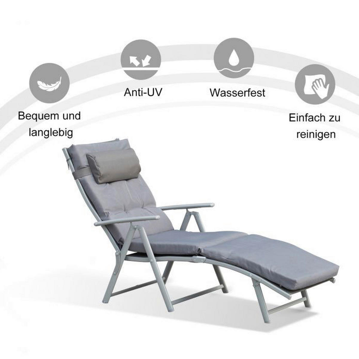 Outsunny Sonnenliege grau Metall B/H/L: ca. 64x101x180 cm Sonnenliege - grau (180,00/64,00/101,00cm) - Outsunny