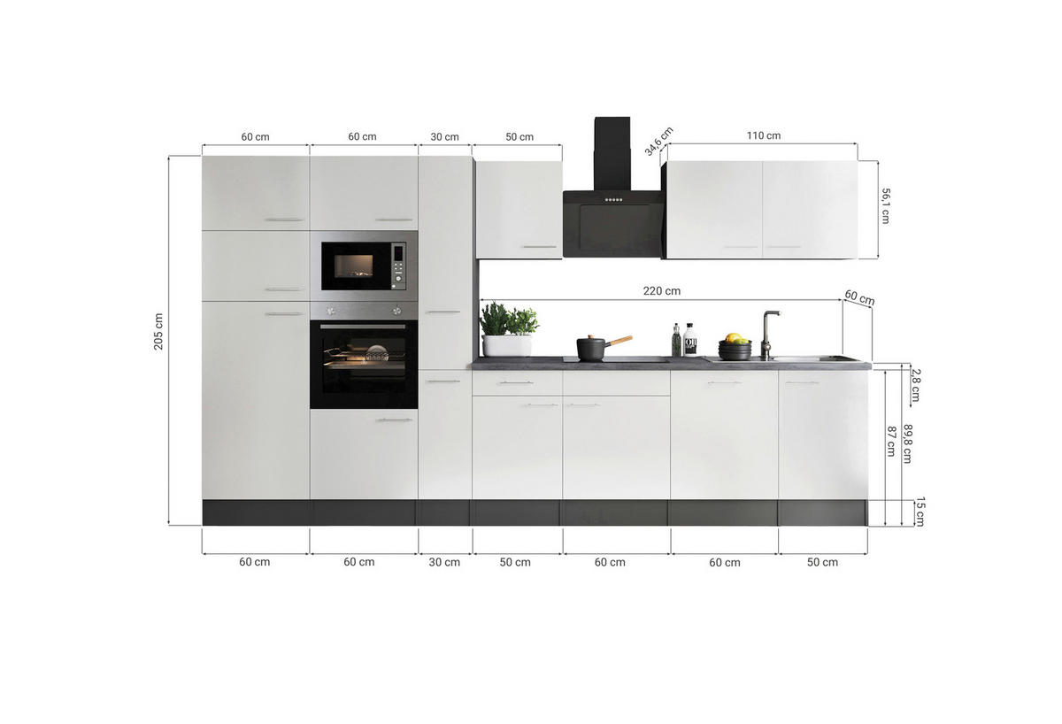 Küchenblock Oliver B/H/T: ca. 370x205x60 cm Oliver - granit/schwarz (370,00/205,00/60,00cm) - Respekta