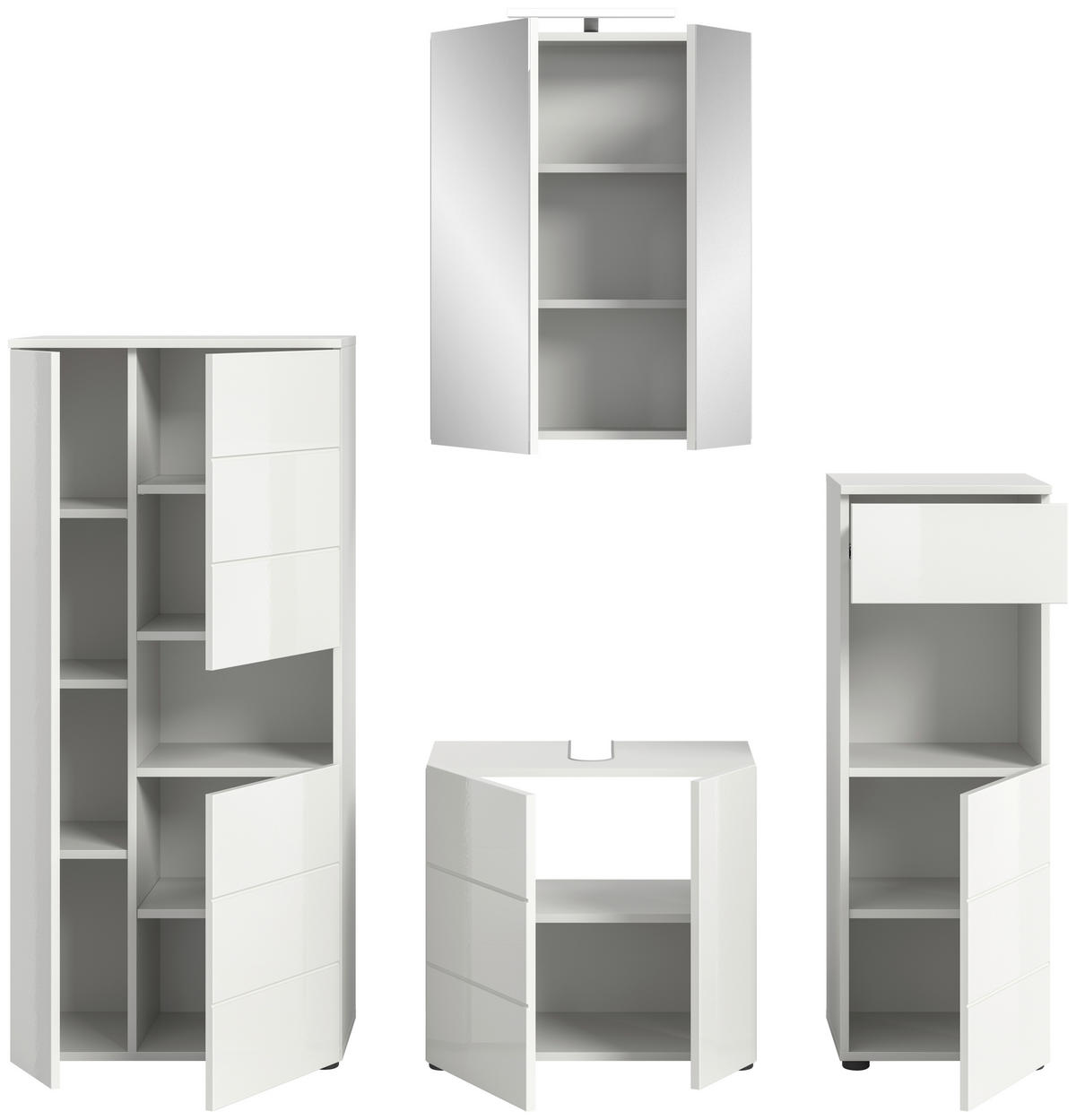 Badezimmer-Set VIRA weiß weiß Hochglanz B/H/T: ca. 188x190x34 cm VIRA - weiß (188,00/190,00/34,00cm) - xonox.home