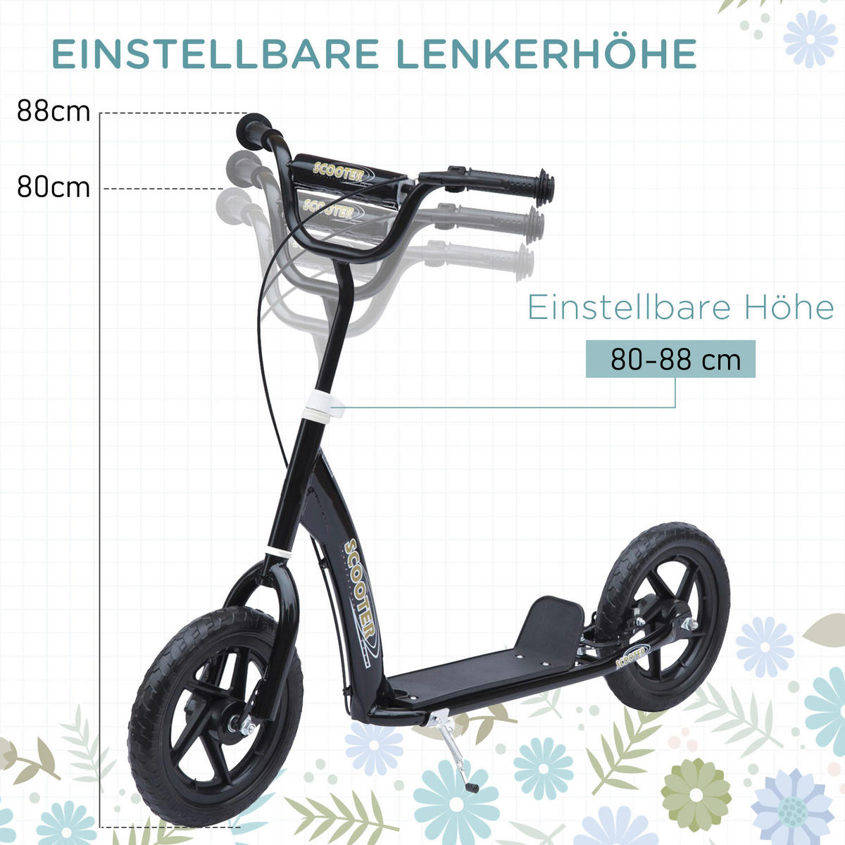HOMCOM Kinderroller schwarz Kinderroller - schwarz (120,00/52,00/88,00cm) - HOMCOM