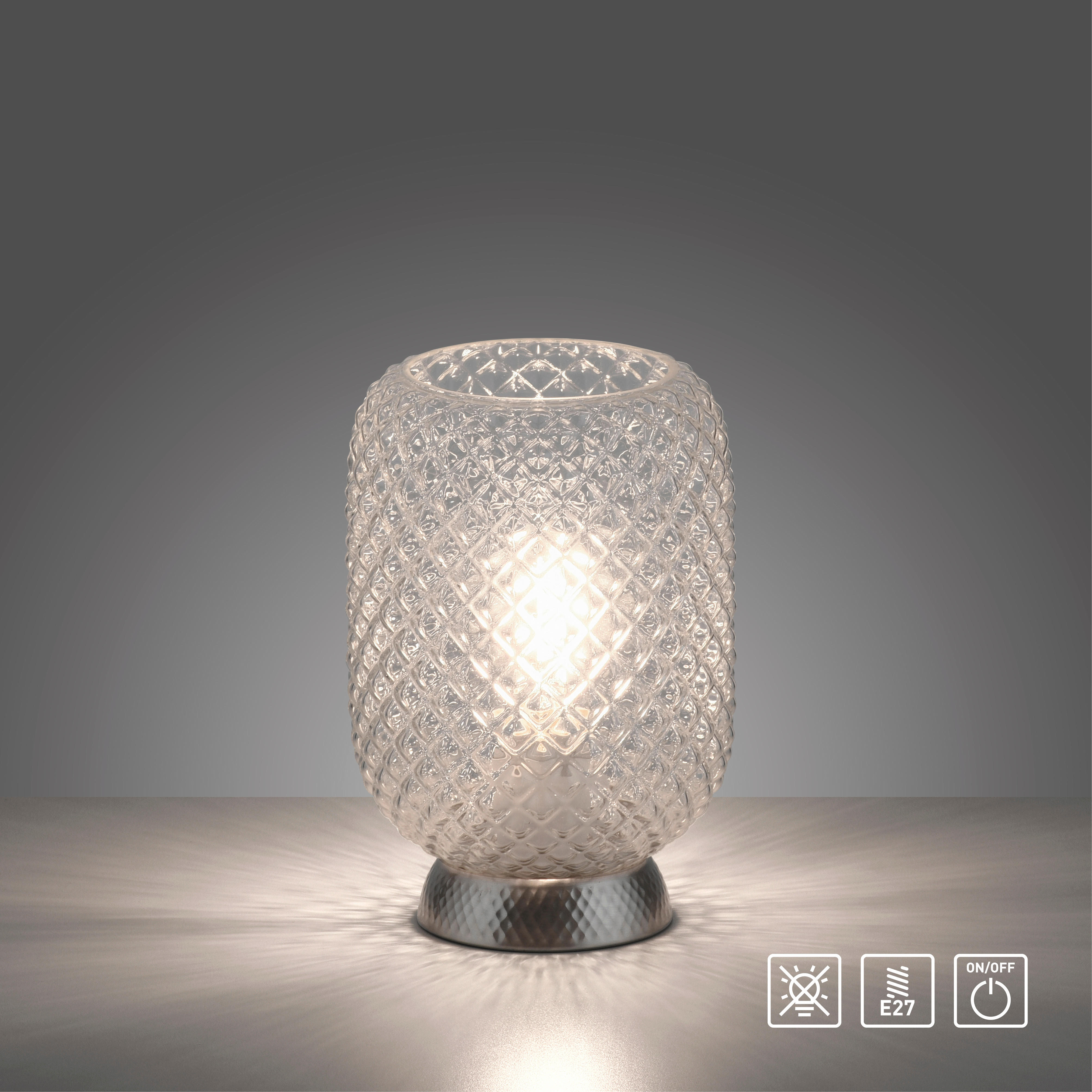Just Light Tischleuchte 14906-55 Stahl Rauchglas H/D: ca. 23x15 cm E27 1 Brennstellen REISHI - Stahl (15,00/23,00cm) - Just Light