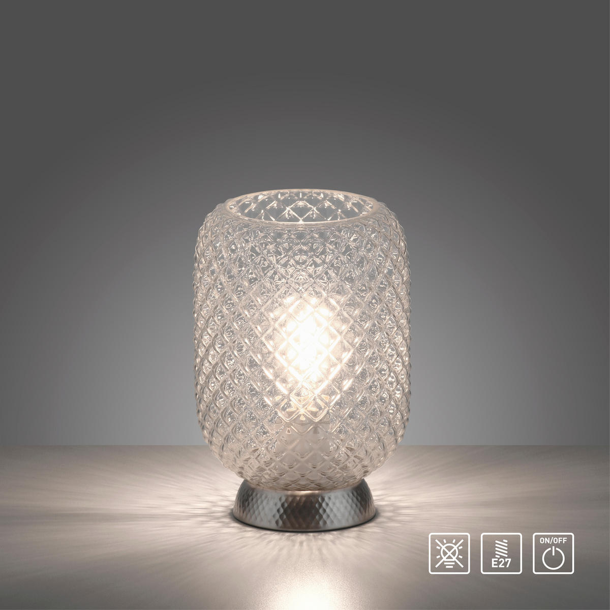 Just Light Tischleuchte 14906-55 Stahl Rauchglas H/D: ca. 23x15 cm E27 1 Brennstellen REISHI - Stahl (15,00/23,00cm) - Just Light