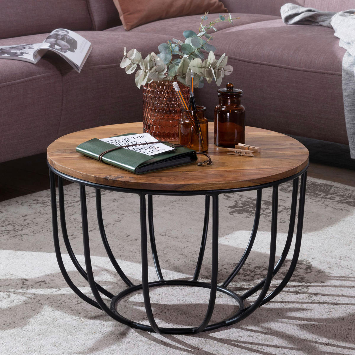 Couchtisch natur schwarz lackiert B/H/T: ca. 60x39x60 cm Couchtisch - natur/schwarz (60,00/39,00/60,00cm) - Wohnling