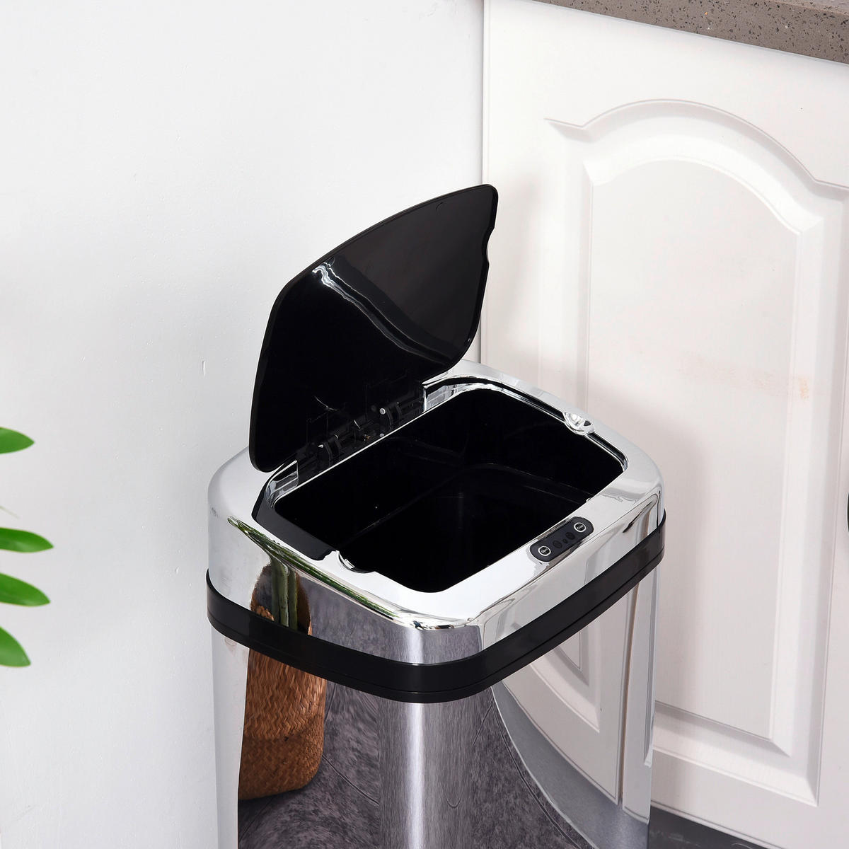 HOMCOM Mülleimer silber B/H/L: ca. 25x58x33 cm Automatik_Mülleimer silber - schwarz/silber (33,00/25,00/58,00cm) - HOMCOM
