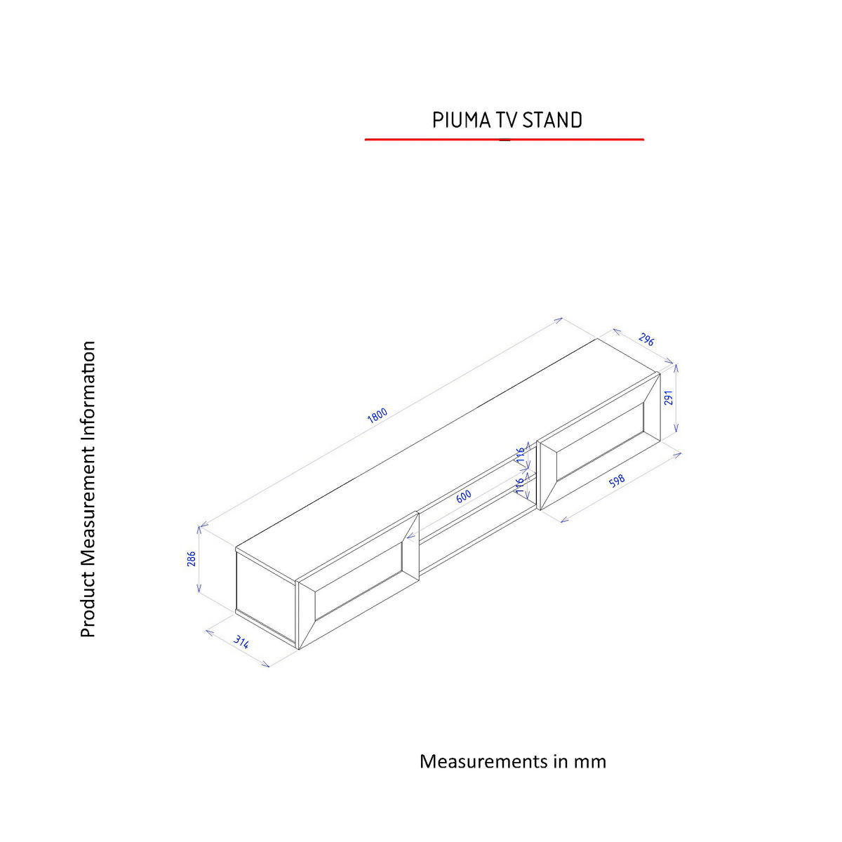 TV-Lowboard Piuma weiß B/H/T: ca. 180x29,1x29,6 cm Piuma - weiß (180,00/29,10/29,60cm) - moebel17