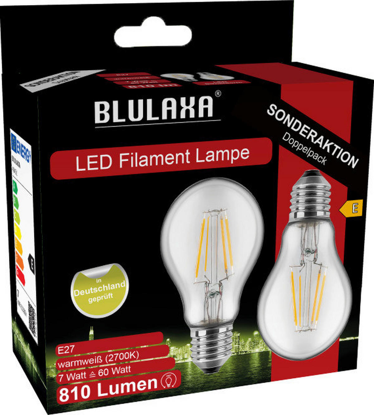Blulaxa Leuchtmittel 48451 E27 LED-Tropfenlampe_2erPack_E27 - klar (6,00cm) - Blulaxa