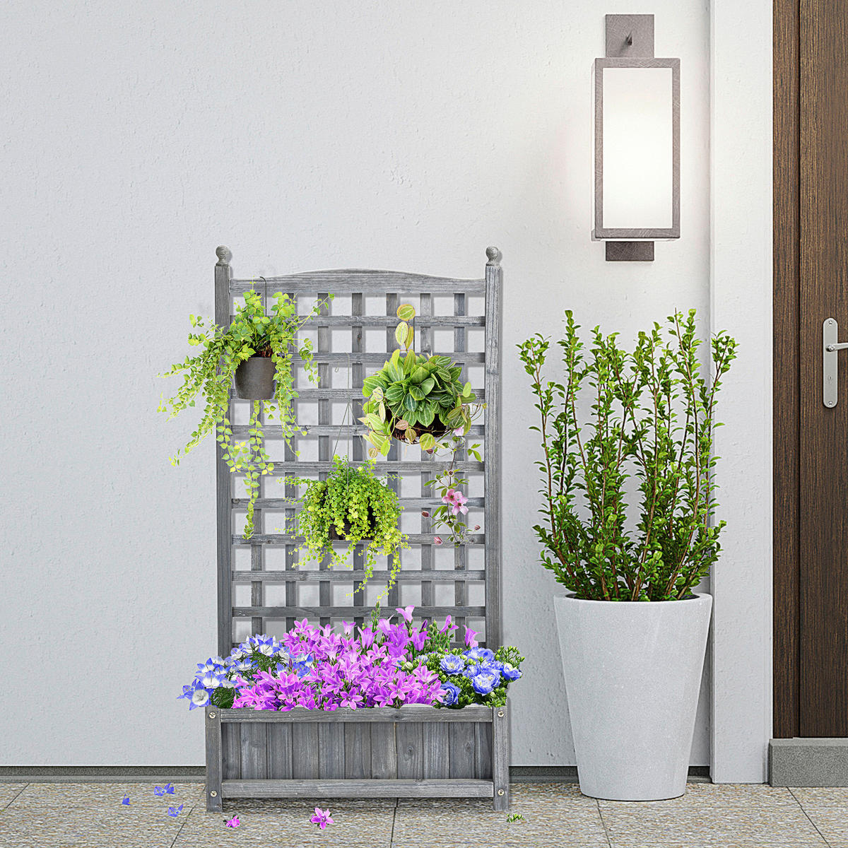 Outsunny Rankkasten im Spalierrahmen-Design hellgrau B/H/L: ca. 28x120x64 cm Rankkasten_im_Spalierrahmen-Design - hellgrau (64,00/28,00/120,00cm) - Outsunny