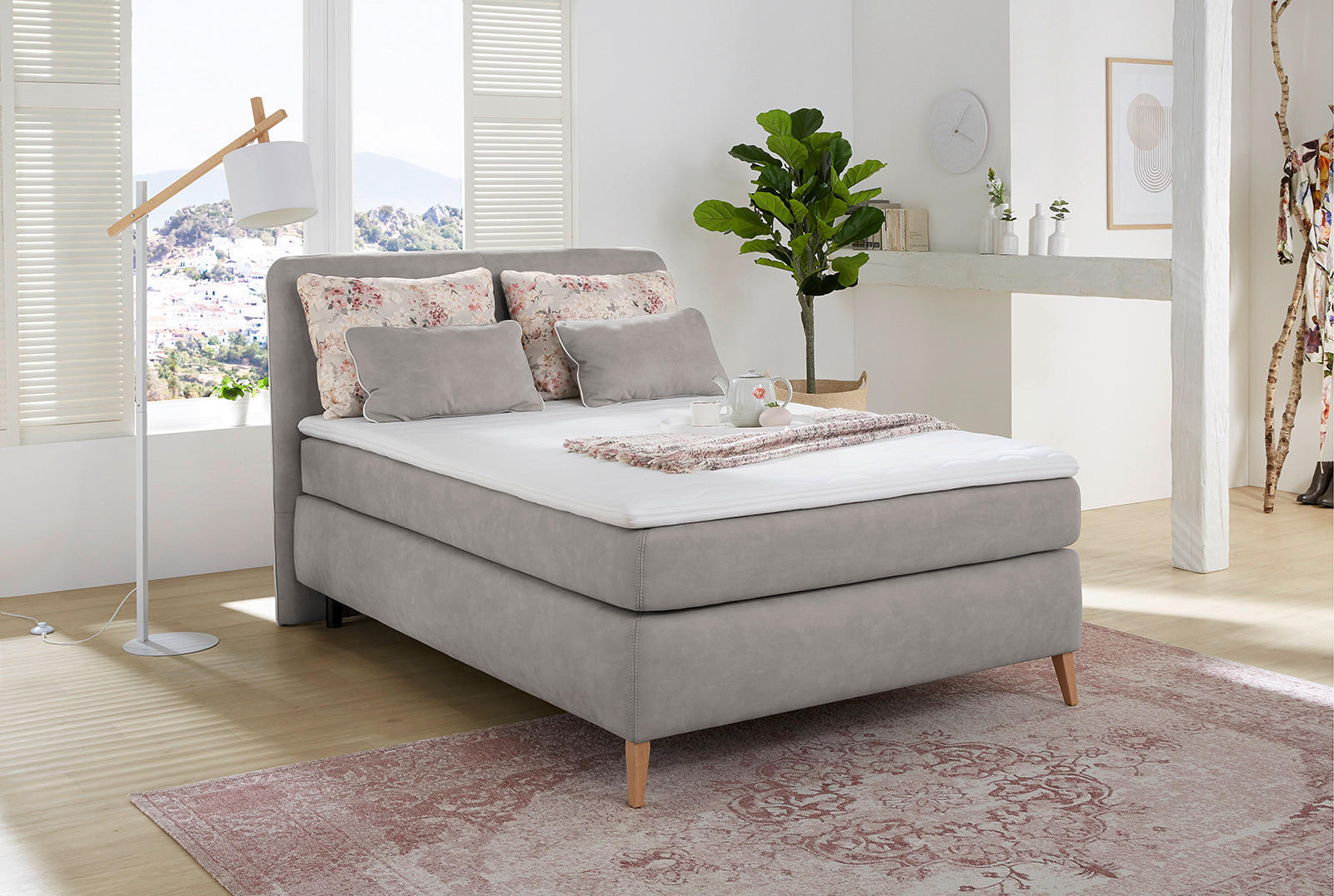 Boxspringbett  hellgrau Microfaser Liegefläche B/L: ca. 140x200 cm Rosalie_Boxspringbett 344/19-605/05 - hellgrau/weiß (153,00/118,00/214,00cm)