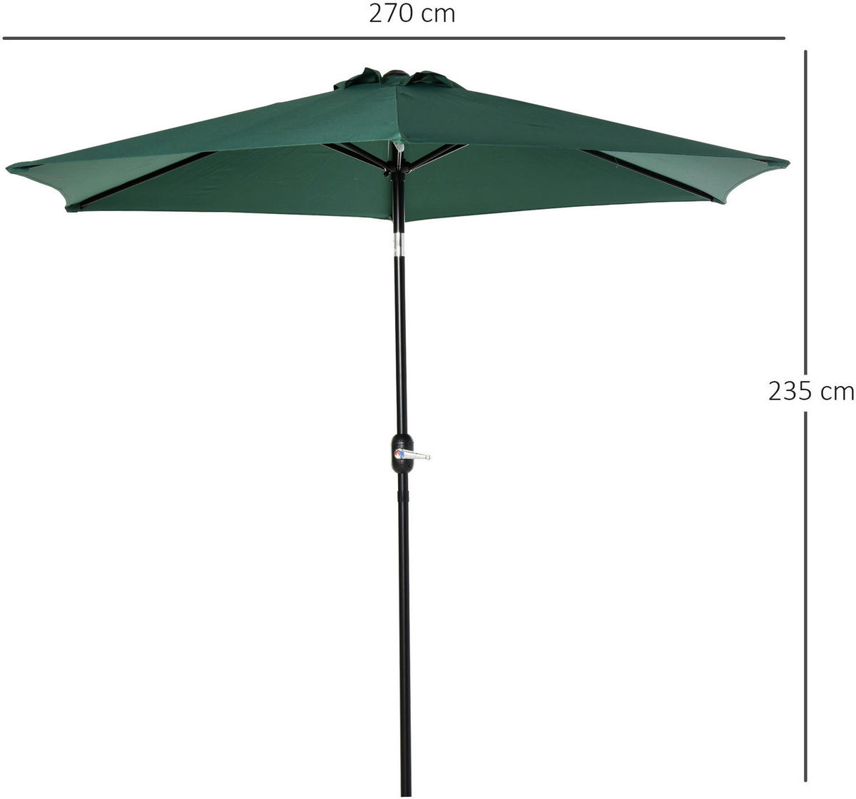 Outsunny Sonnenschirm grün Stahl B/H/L: ca. 270x235x270 cm Sonnenschirm_mit_Handkurbel - grün (270,00/270,00/235,00cm) - Outsunny
