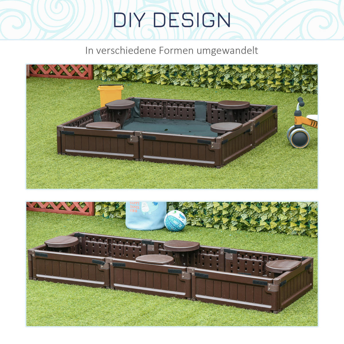 Outsunny Sandkasten braun B/H/L: ca. 123x21x123 cm Sandkasten - braun (123,00/123,00/21,00cm) - Outsunny