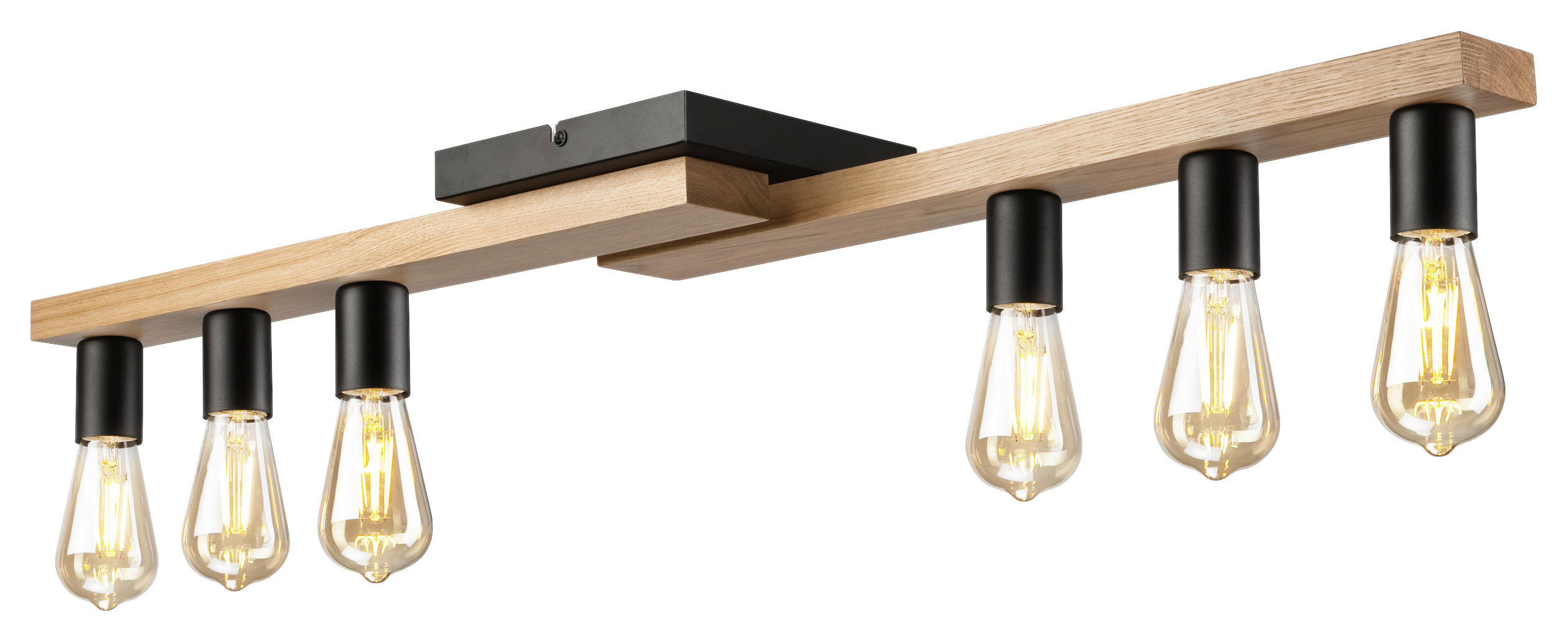 Lamkur Deckenleuchte MATTE 50300 Eiche schwarz Eiche Glas Stahl H/L: ca. 12x104 cm E27 6 Brennstellen Matte - Eiche/schwarz (104,00cm) - Lamkur