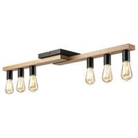 Lamkur Deckenleuchte MATTE 50300 Eiche schwarz Eiche Glas Stahl H/L: ca. 12x104 cm E27 6 Brennstellen Matte - Eiche/schwarz (104,00cm) - Lamkur