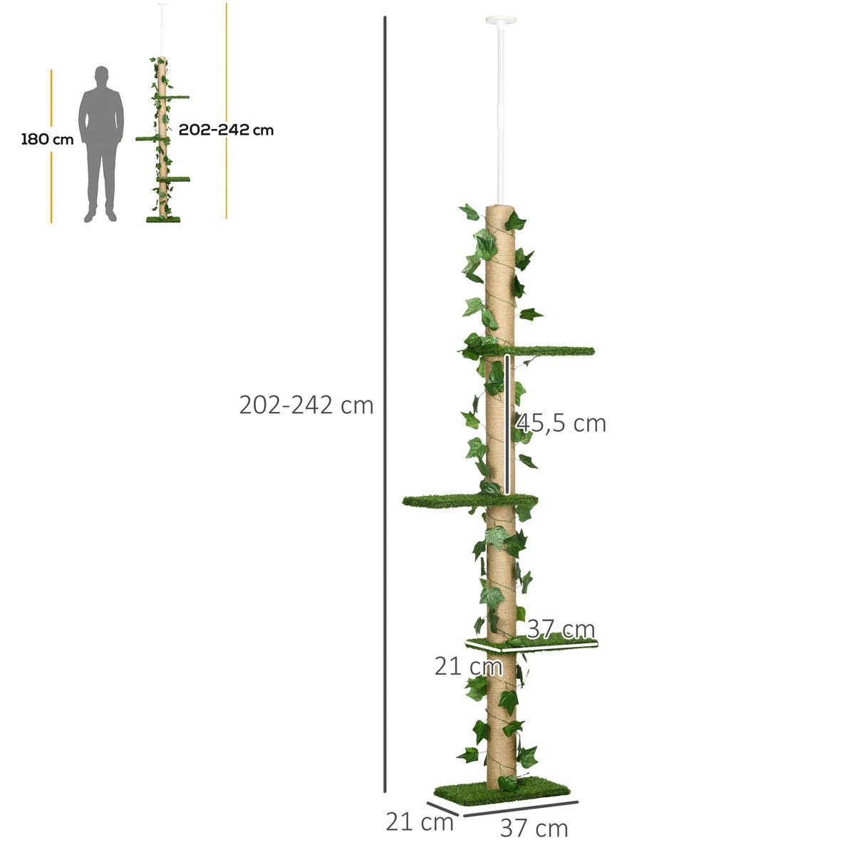 PawHut Kratzbaum gelb Spanplatte B/H/L: ca. 21x242x37 cm Kratzbaum - gelb/grün (37,00/21,00/242,00cm) - PawHut