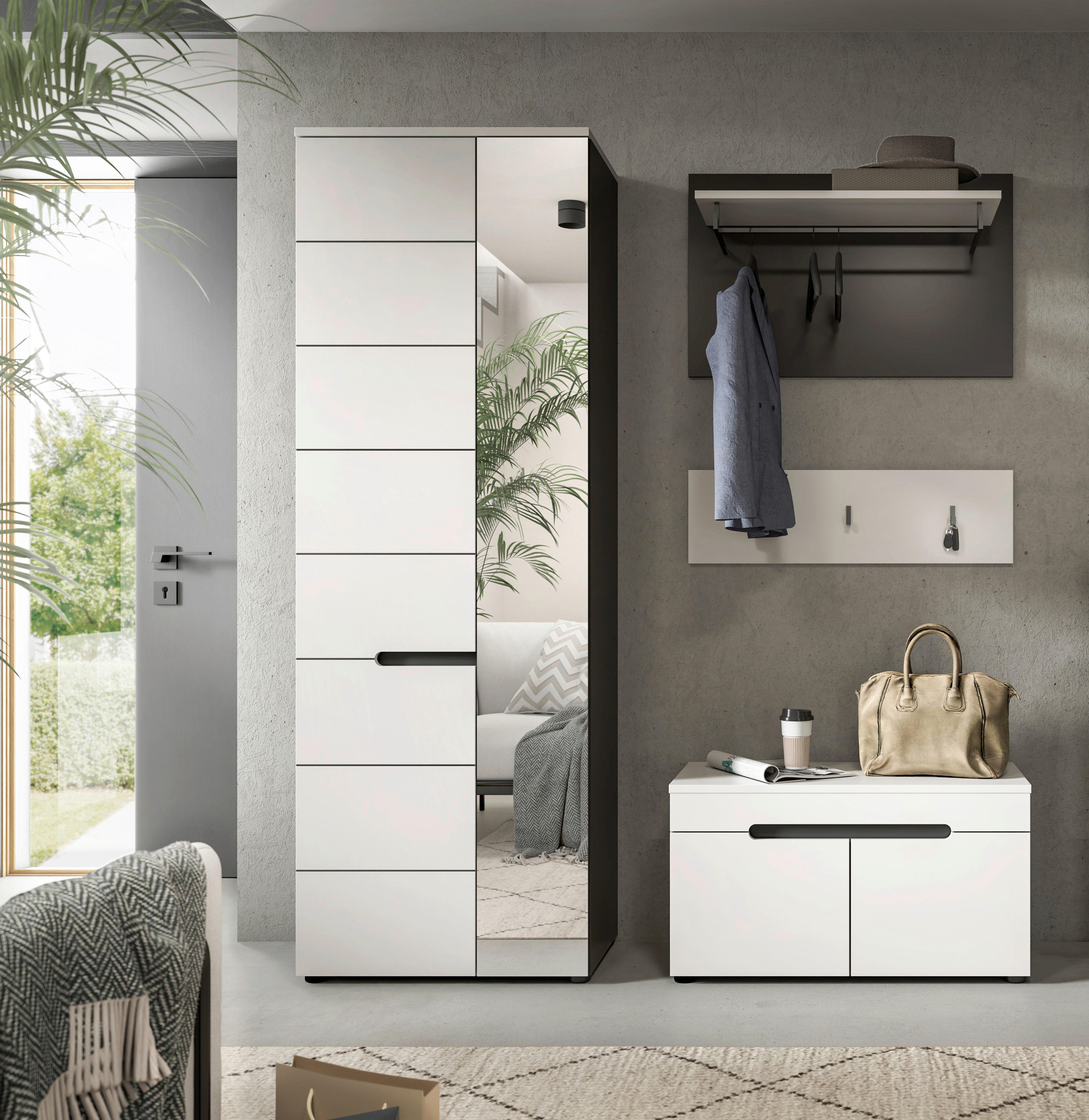 Garderobe Canu basaltgrau Nachbildung weiß B/H/T: ca. 160x190x37 cm Canu - weiß/basaltgrau (160,00/190,00/37,00cm) - xonox.home