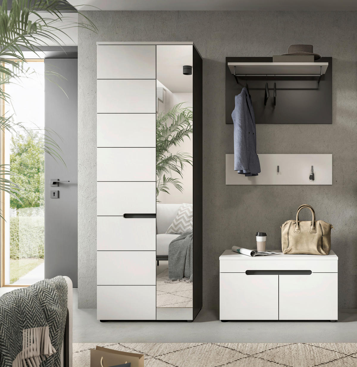 Garderobe Canu basaltgrau Nachbildung weiß B/H/T: ca. 160x190x37 cm Canu - weiß/basaltgrau (160,00/190,00/37,00cm) - xonox.home