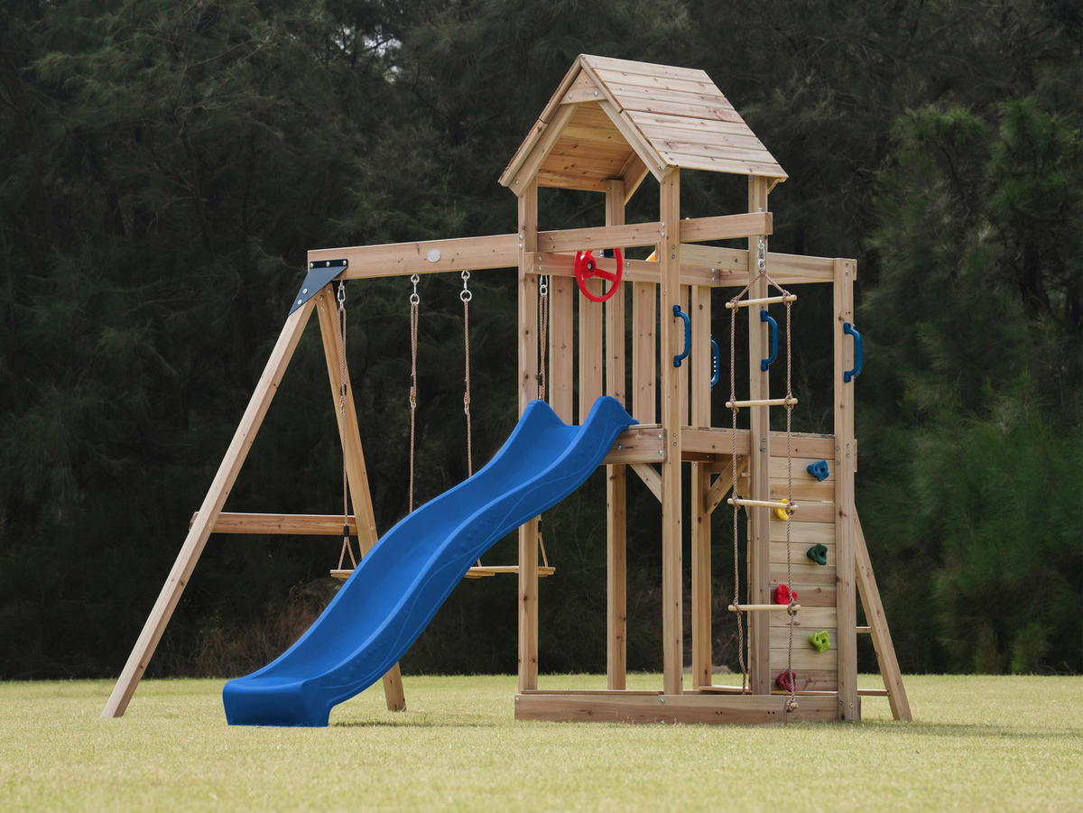AXI Spielturm Moos blau B/H/L: ca. 342x267x375 cm Moos - braun/blau (375,00/342,00/267,00cm) - AXI