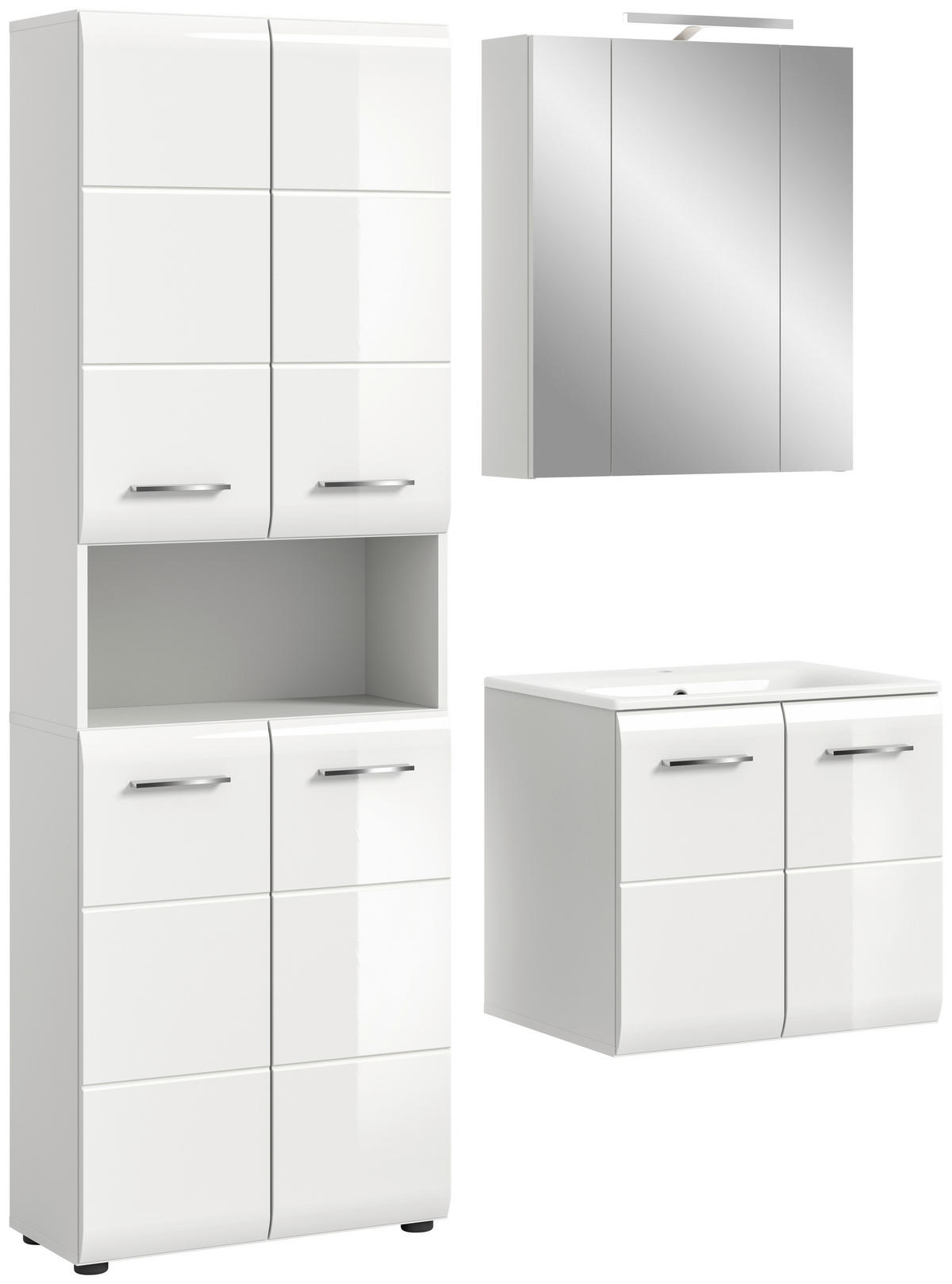 Badezimmer-Set Ice weiß weiß Hochglanz B/H/T: ca. 135x185x46 cm Ice - weiß (135,00/185,00/46,00cm) - xonox.home