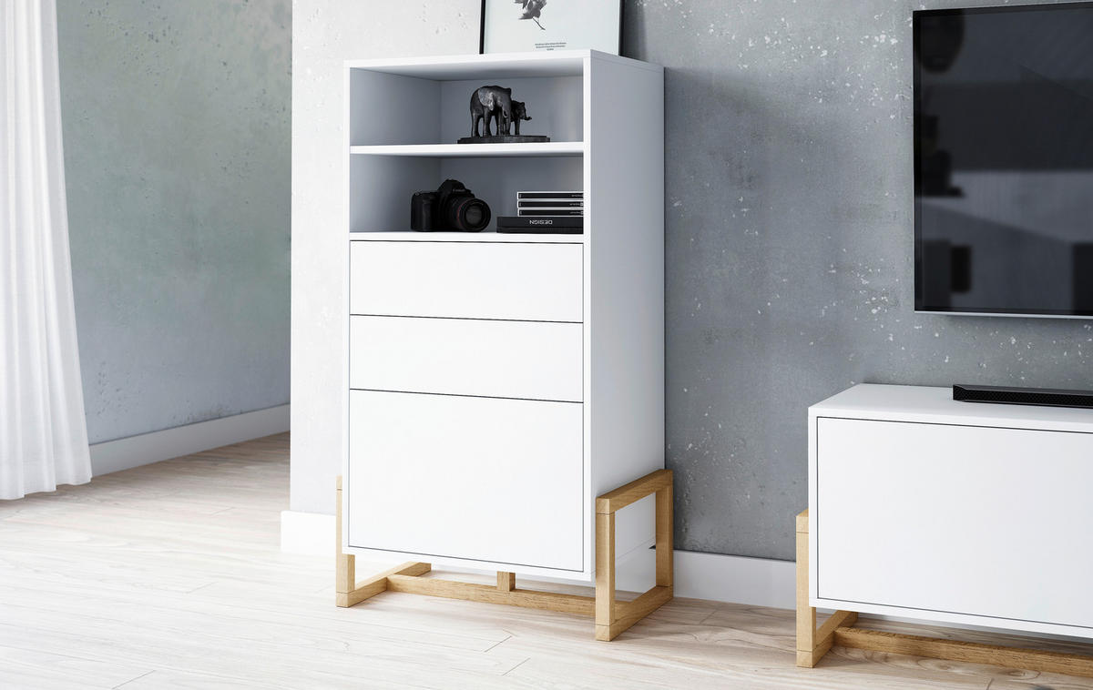 Highboard Oslo weiß matt Eiche Nachbildung B/H/T: ca. 63,4x115,7x42 cm Oslo - Eiche/weiß (63,40/115,70/42,00cm) - WIPMEB