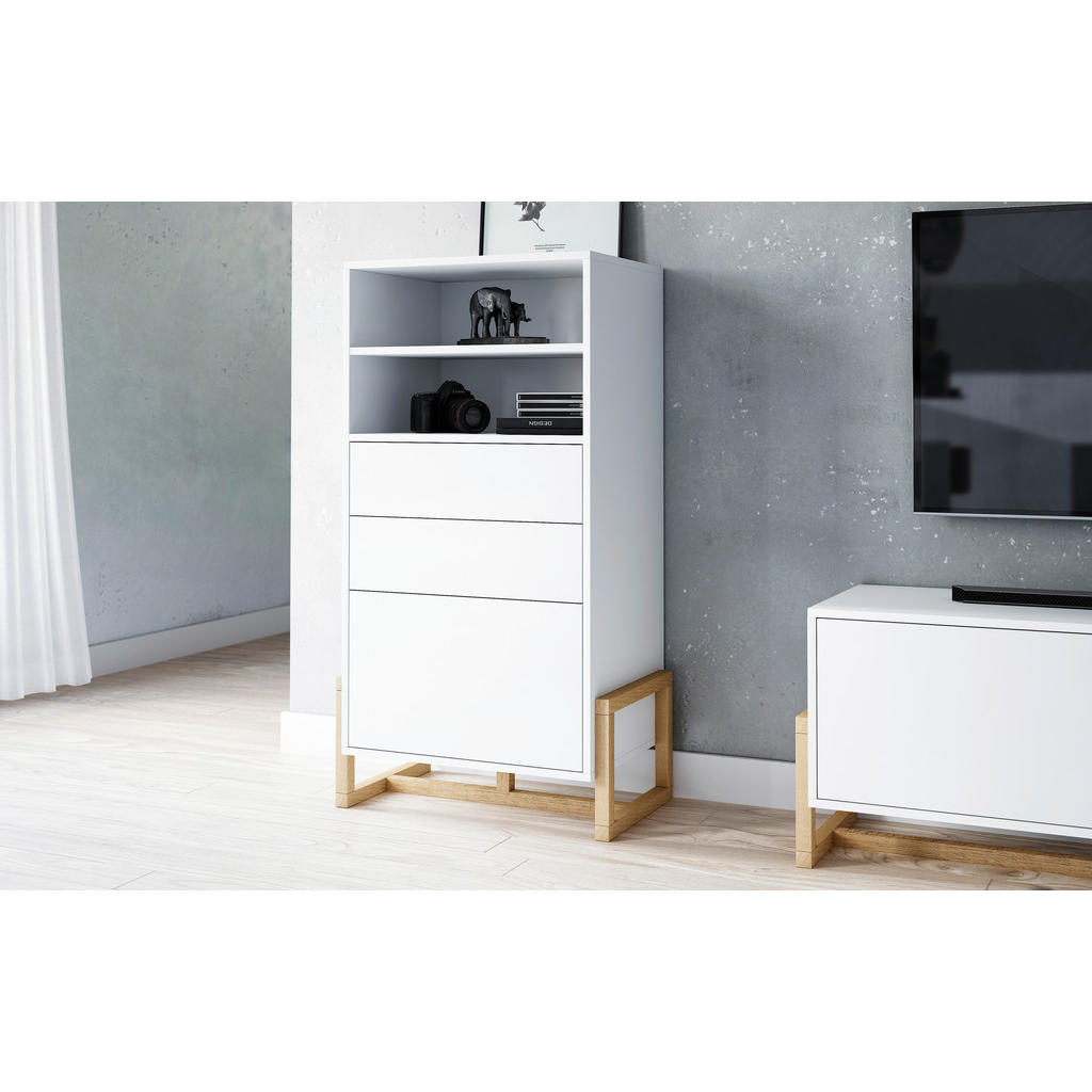 Thumbnail - Highboard Oslo weiß matt Eiche Nachbildung B/H/T: ca. 63,4x115,7x42 cm
