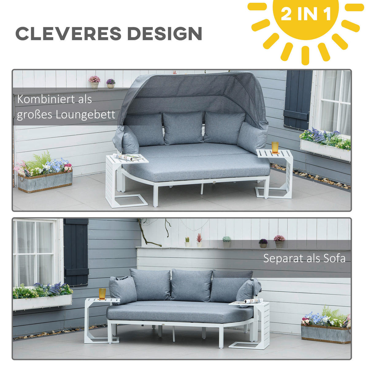 Outsunny Lounge-Sofaset weiß Aluminium B/T: ca. 180x71 cm Lounge-Sofaset - weiß/grau (180,00/71,00cm) - Outsunny