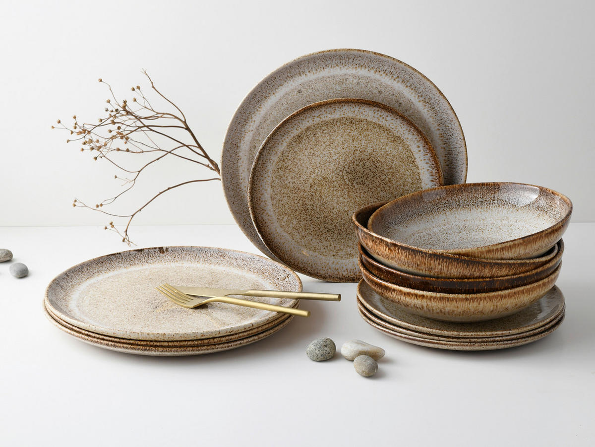 CreaTable Tafelservice STONE TOWN sand Steinzeug 12 tlg. STONE TOWN - sand - CreaTable