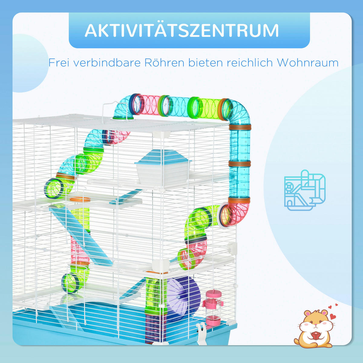 PawHut Kleintierkäfig hellblau Stahl B/H/L: ca. 36x69x59 cm Kleintierkäfig - hellblau/weiß (59,00/36,00/69,00cm) - PawHut