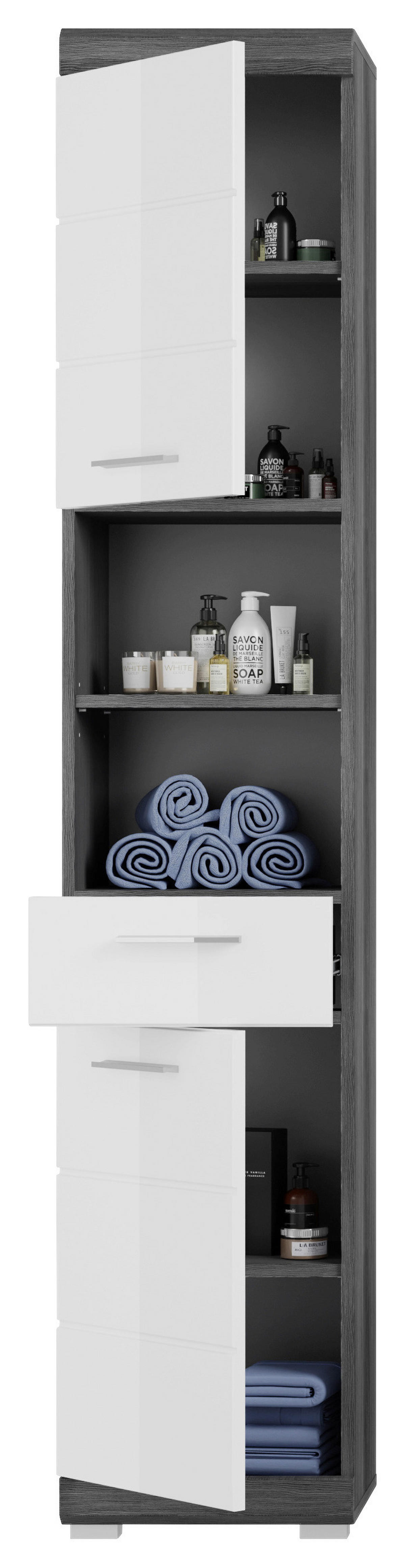 Badezimmer-Set Scout Rauchsilber Nachbildung weiß Hochglanz B/H/T: ca. 112x191x34 cm Scout - weiß (112,00/191,00/34,00cm) - xonox.home