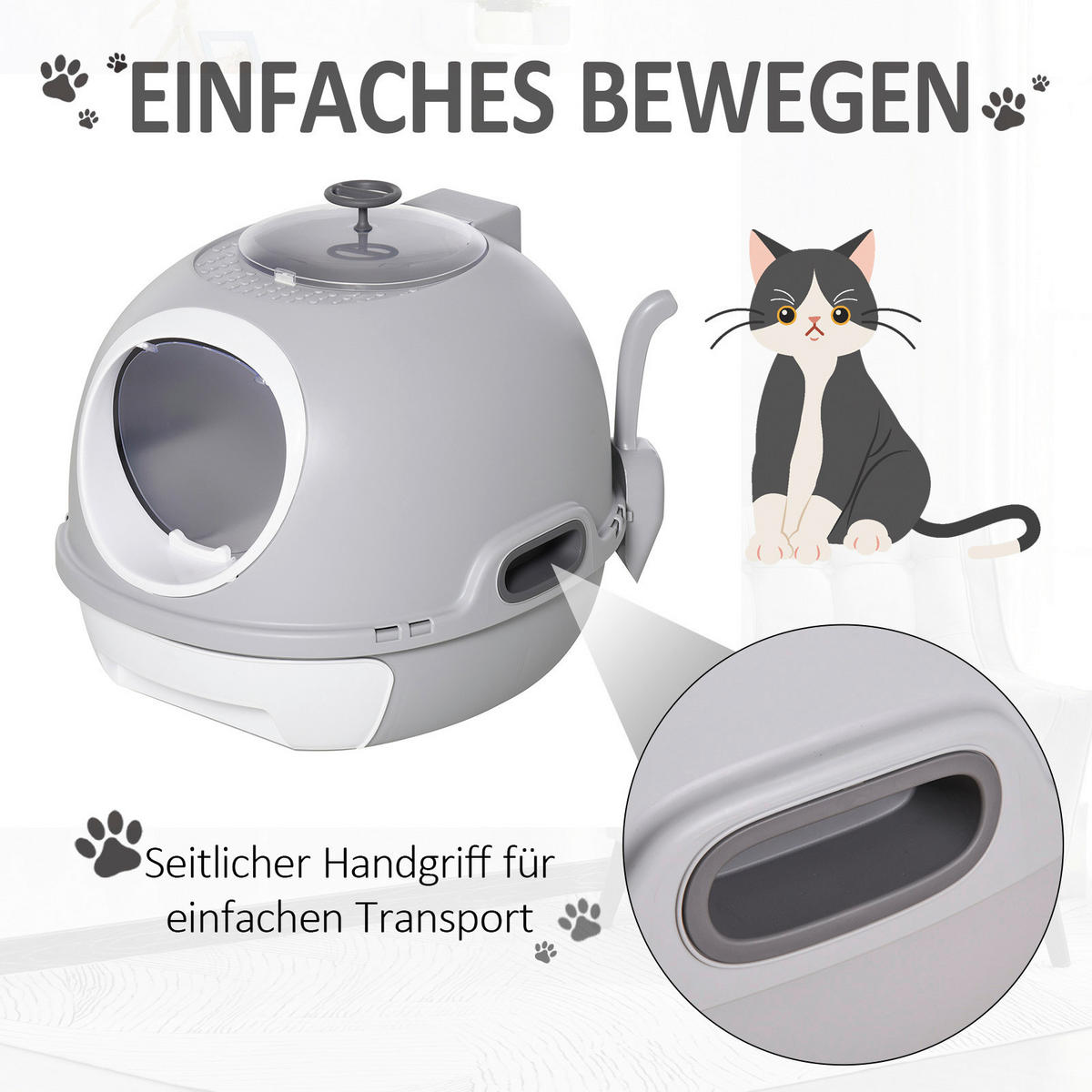 PawHut Katzentoilette grau Polypropylen B/H/L: ca. 47x44x55 cm Katzentoilette - grau (55,00/47,00/44,00cm) - PawHut