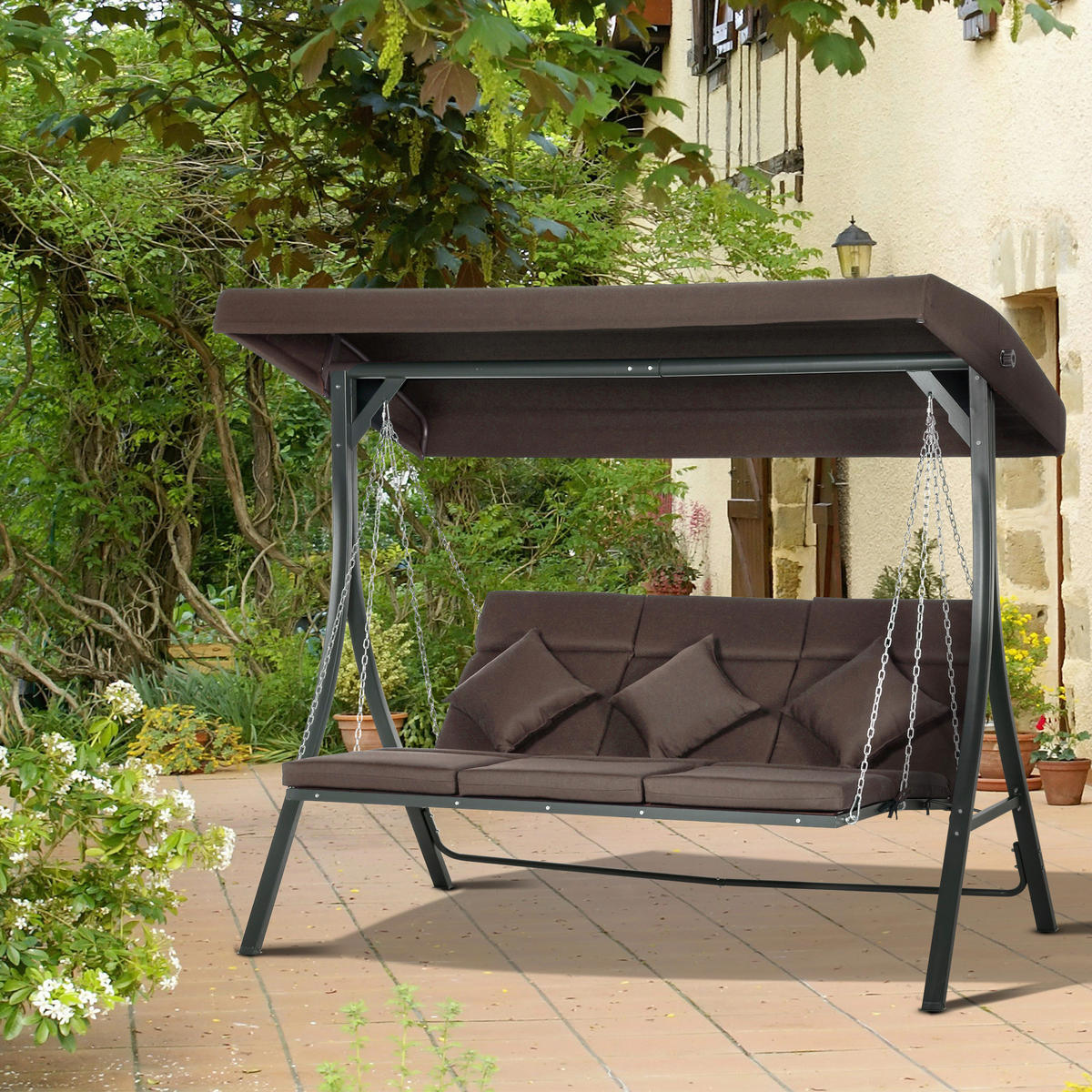 Outsunny Hollywoodschaukel schwarz Eisen B/H/L: ca. 118x168x198 cm Hollywoodschaukel - braun/schwarz (198,00/118,00/168,00cm) - Outsunny