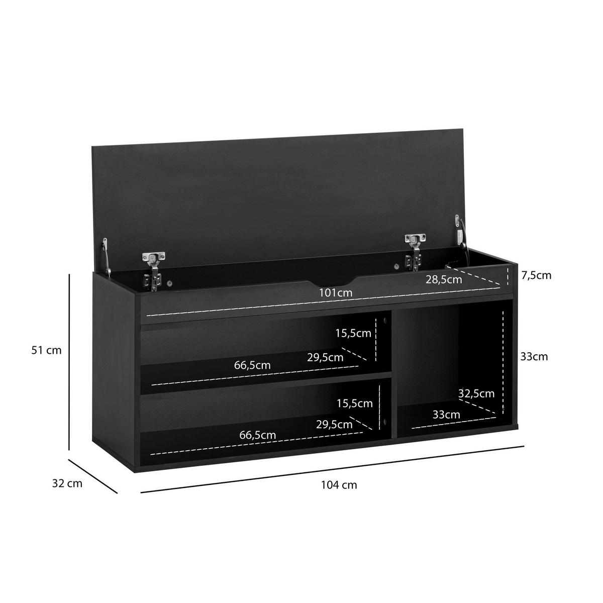 Schuhbank schwarz B/H/T: ca. 104x51x32 cm Schuhbank - schwarz (104,00/51,00/32,00cm) - Wohnling
