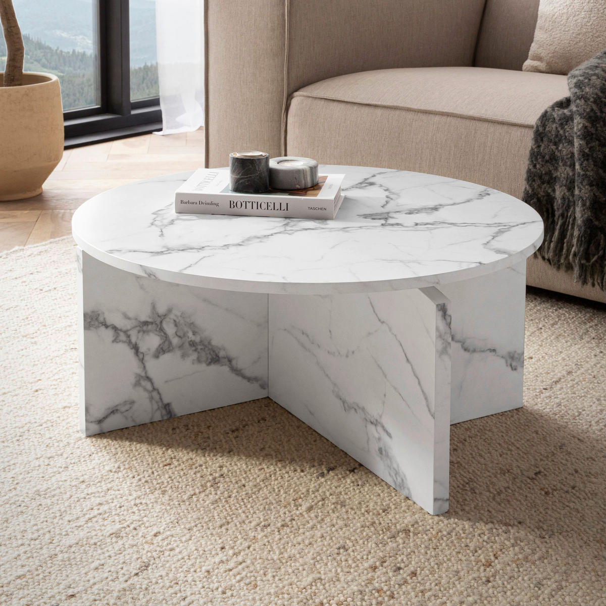 Couchtisch weiß Marmor Optik B/H/T: ca. 70x33x70 cm Couchtisch - weiß (70,00/33,00/70,00cm) - Wohnling