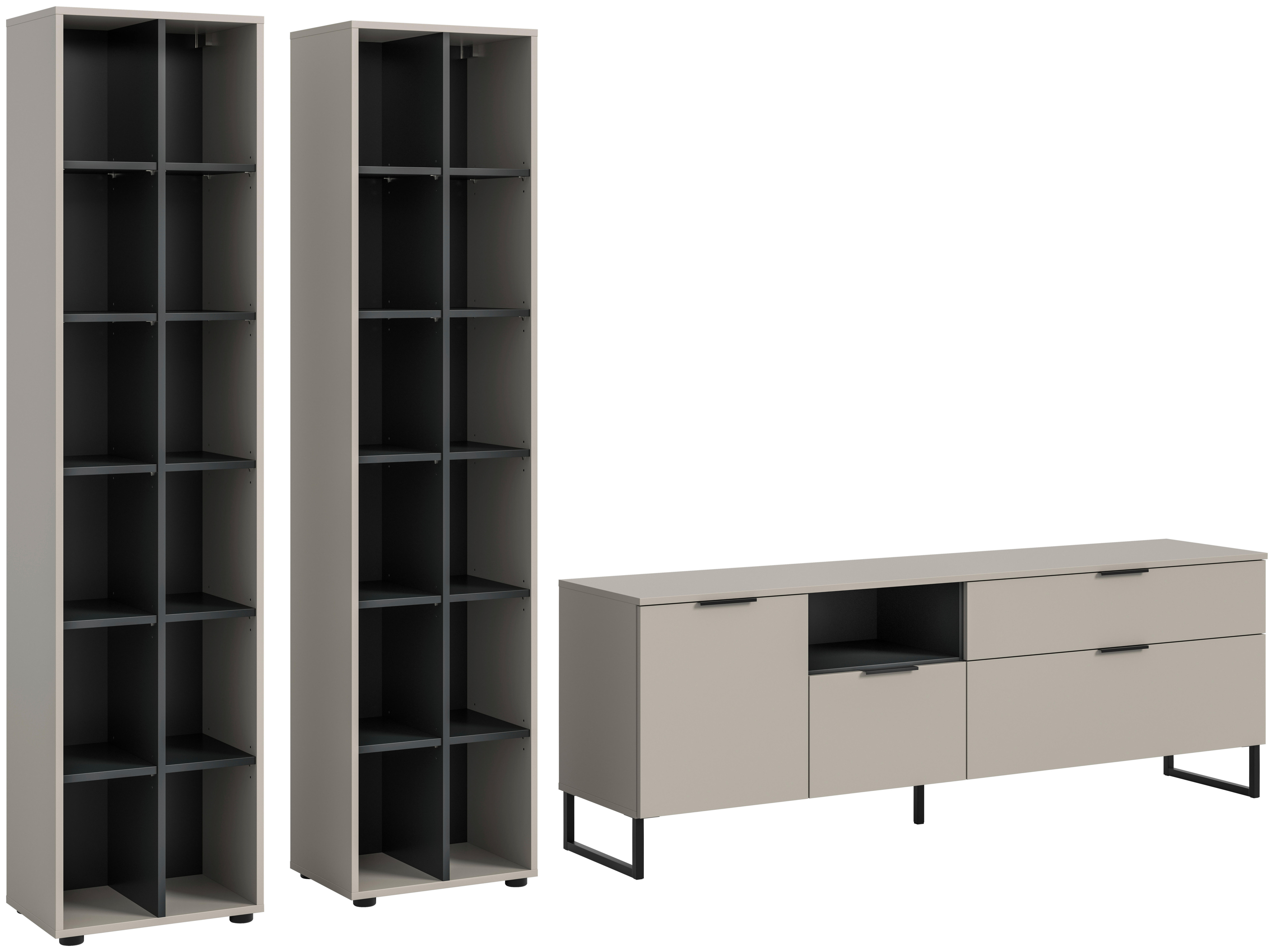Wohnwand Noida Kaschmirgrau Nachbildung schwarz B/H/T: ca. 305x192x41 cm Noida - schwarz (305,00/192,00/41,00cm) - xonox.home