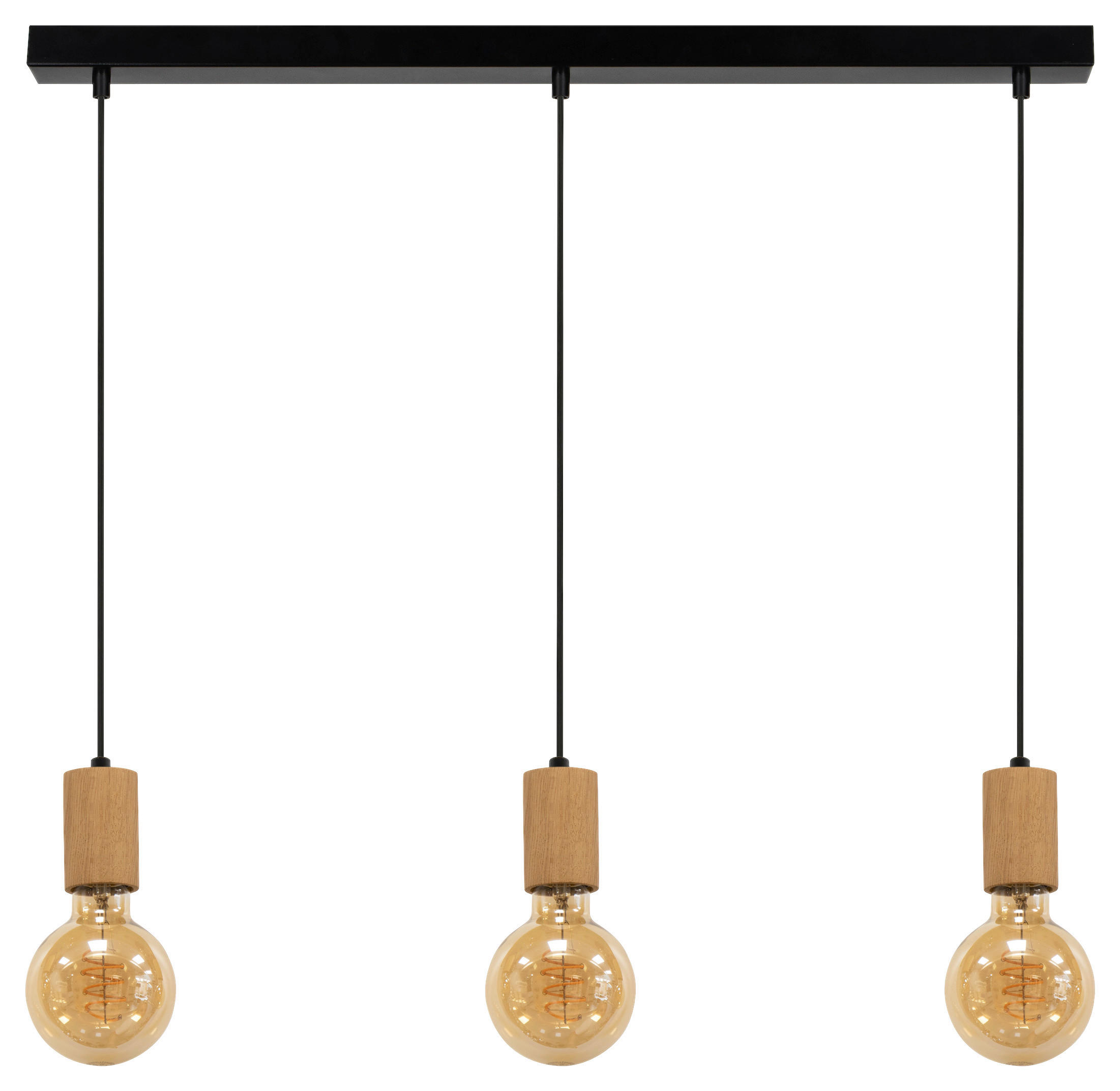 SPOT Light Pendelleuchte Spinel schwarz Metall Holz B/T/L: ca. 66x10x110 cm E27 3 Brennstellen Pendelleuchte_Spinel - schwarz (66,00/110,00cm) - SPOT Light