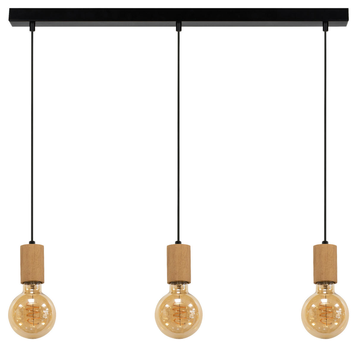 SPOT Light Pendelleuchte Spinel schwarz Metall Holz B/T/L: ca. 66x10x110 cm E27 3 Brennstellen Pendelleuchte_Spinel - schwarz (66,00/110,00cm) - SPOT Light
