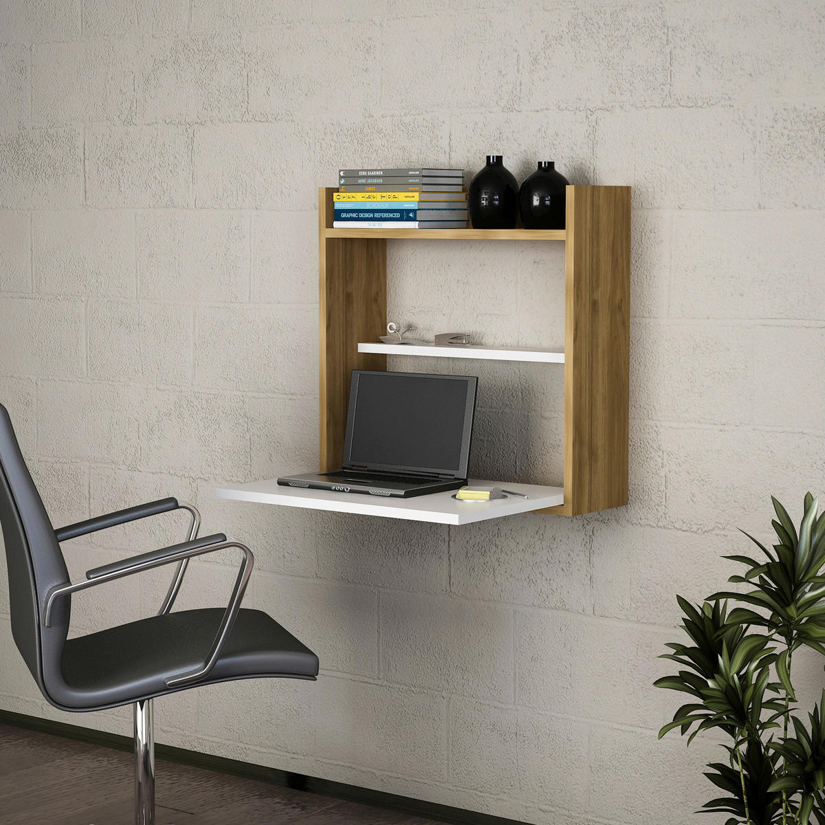 Schreibtisch Laptop weiß walnuss Nachbildung B/H/T: ca. 60x60x20 cm Laptop - weiß/walnuss (60,00/60,00/20,00cm) - moebel17