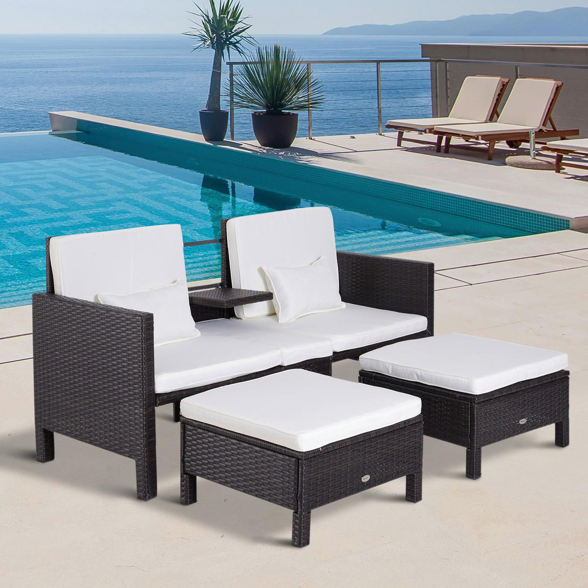 Outsunny Loungeset schwarz Polyrattan Loungeset_3tlg. - weiß/schwarz - Outsunny