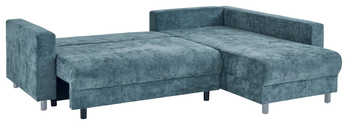 Ecksofa mit Bettfunktion und Bettkasten dunkelblau Microfaser B/H/T: ca. 252x89x195 cm Sea_153-8183_2F+BK/li-Ot/re_Ecksofa - Chrom/dunkelblau (252,00/89,00/195,00cm)