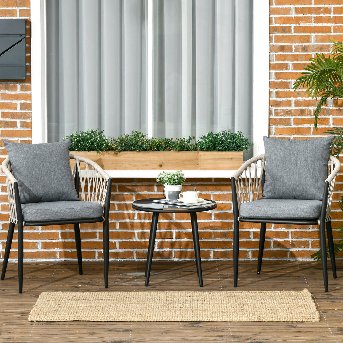 Outsunny Bistroset grau Polyester B/H/L: ca. 60x75x57 cm Bistroset - grau (57,00/60,00/75,00cm) - Outsunny