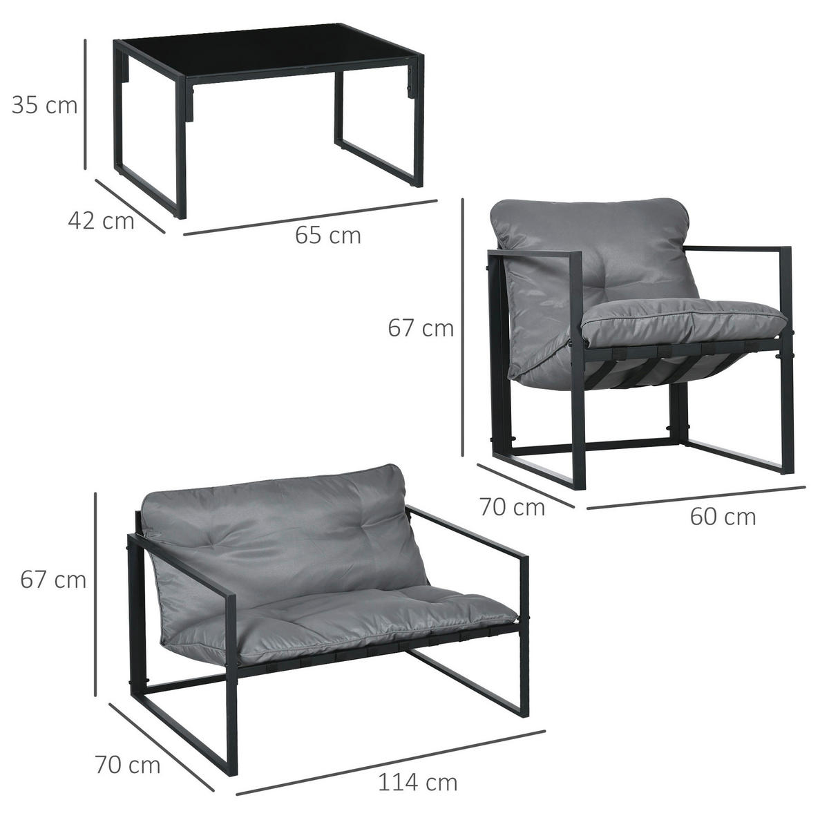 Outsunny Gartensitzgruppe schwarz Polyester B/H/L: ca. 70x67x114 cm Gartensitzgruppe - schwarz/grau (114,00/70,00/67,00cm) - Outsunny