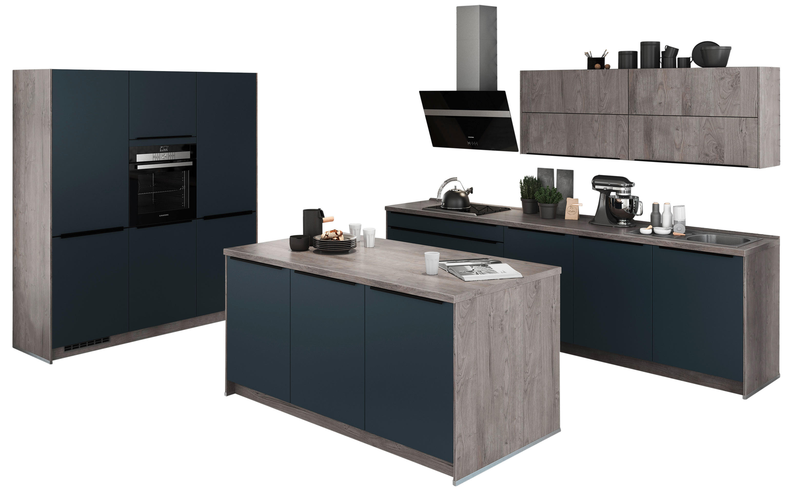 artego Inselküche Feel/Artwood schwarzblau B/T/L: ca. 300x60x180 cm Feel/Artwood - schwarzblau (300,00/180,00cm) - artego