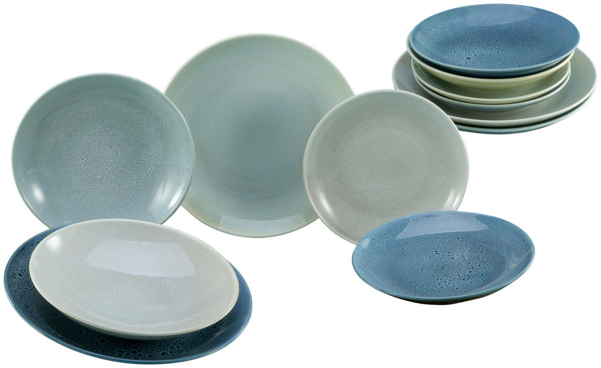CreaTable Tafelservice Reactive AQUA blau Keramik 12 tlg. Reactive AQUA - blau - CreaTable