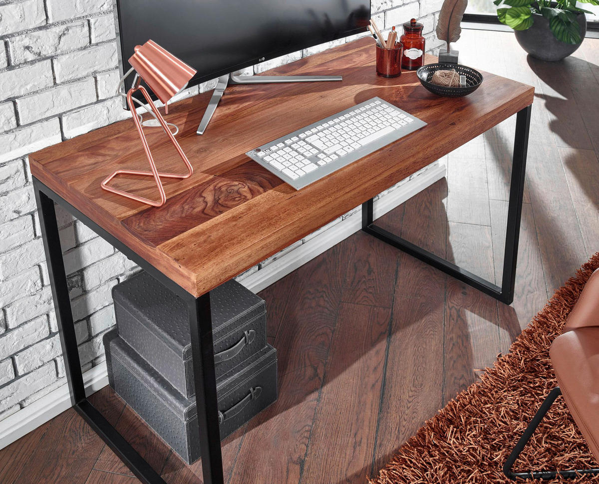 Schreibtisch natur schwarz pulverbeschichtet B/H/T: ca. 117x76,5x59 cm Schreibtisch - natur/schwarz (117,00/76,50/59,00cm) - Wohnling