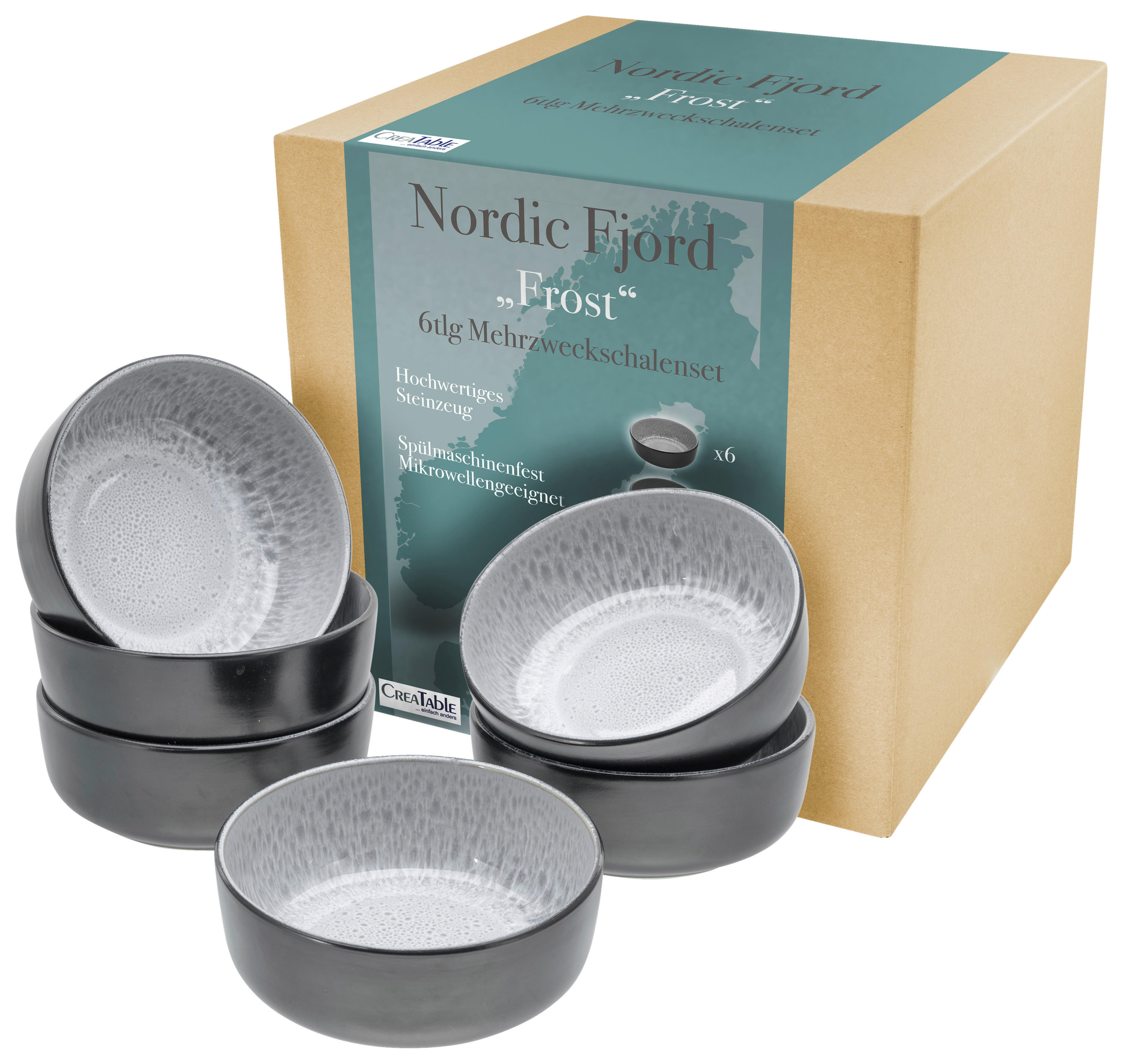 CreaTable Schalen-Set Nordic Fjord Frost grau Steinzeug D: ca. 15,5 cm