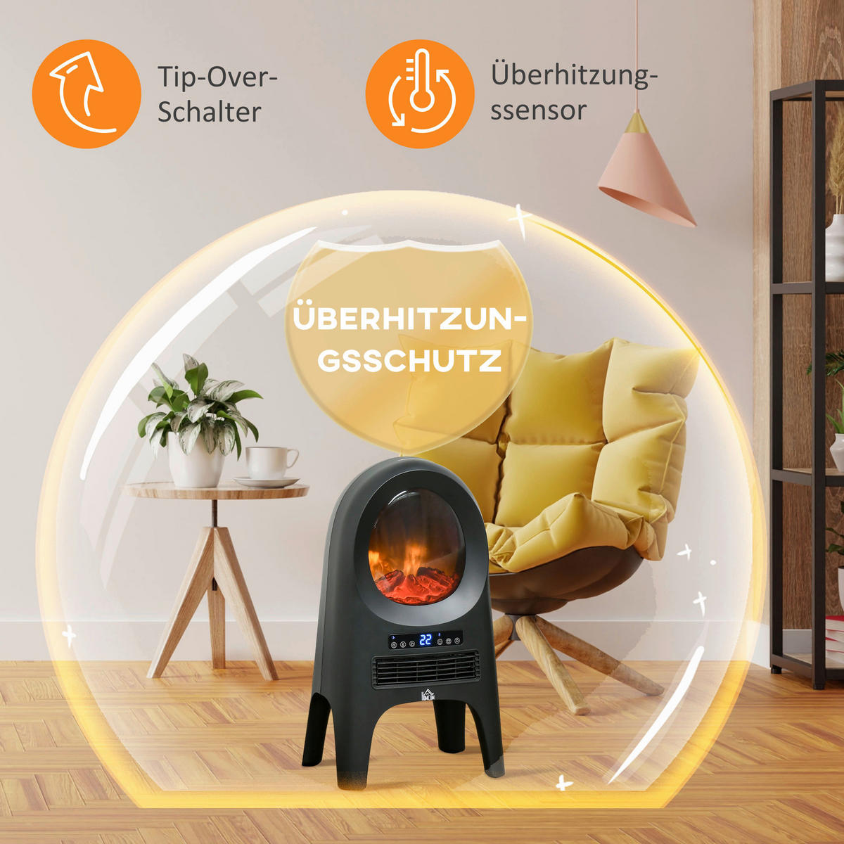 HOMCOM Heizlüfter 820-318V90BK schwarz Kunststoff Edelstahl Polypropylen B/H/L: ca. 25,5x33,7x60,4 cm ca. 2000 W Raumheizung - schwarz (60,40/25,50/33,70cm) - HOMCOM