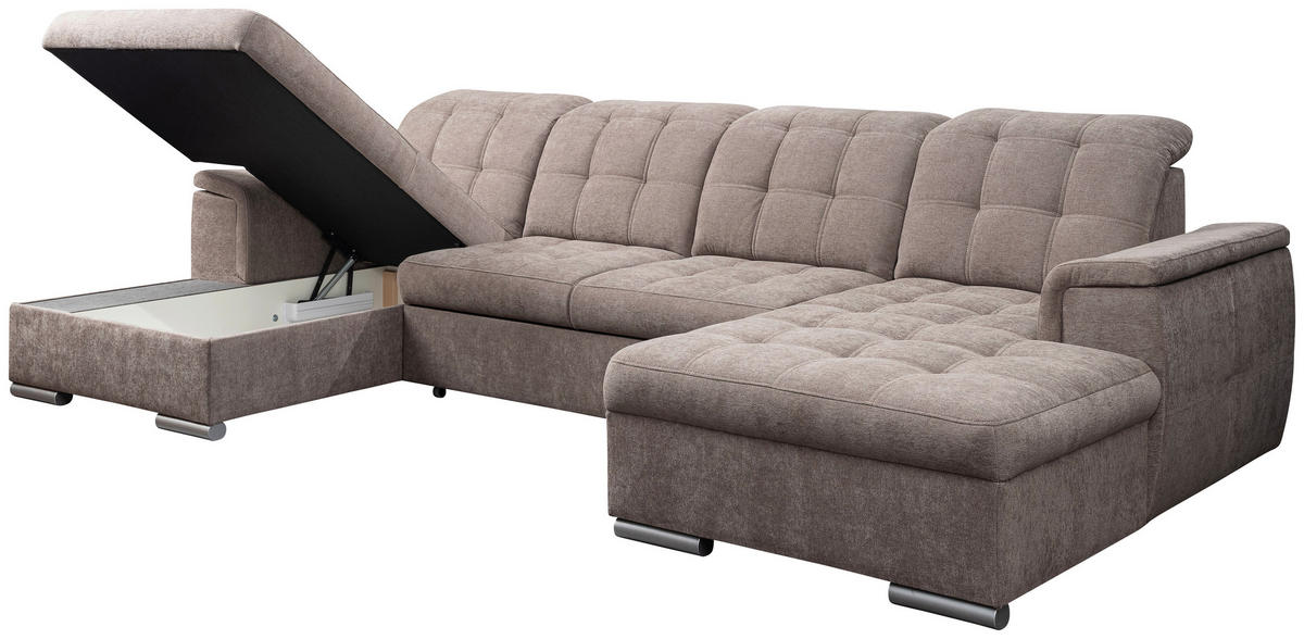 Wohnlandschaft Nadja stone Microfaser B/H/T: ca. 330x105x174 cm Nadja - schwarz/stone (330,00/105,00/174,00cm)