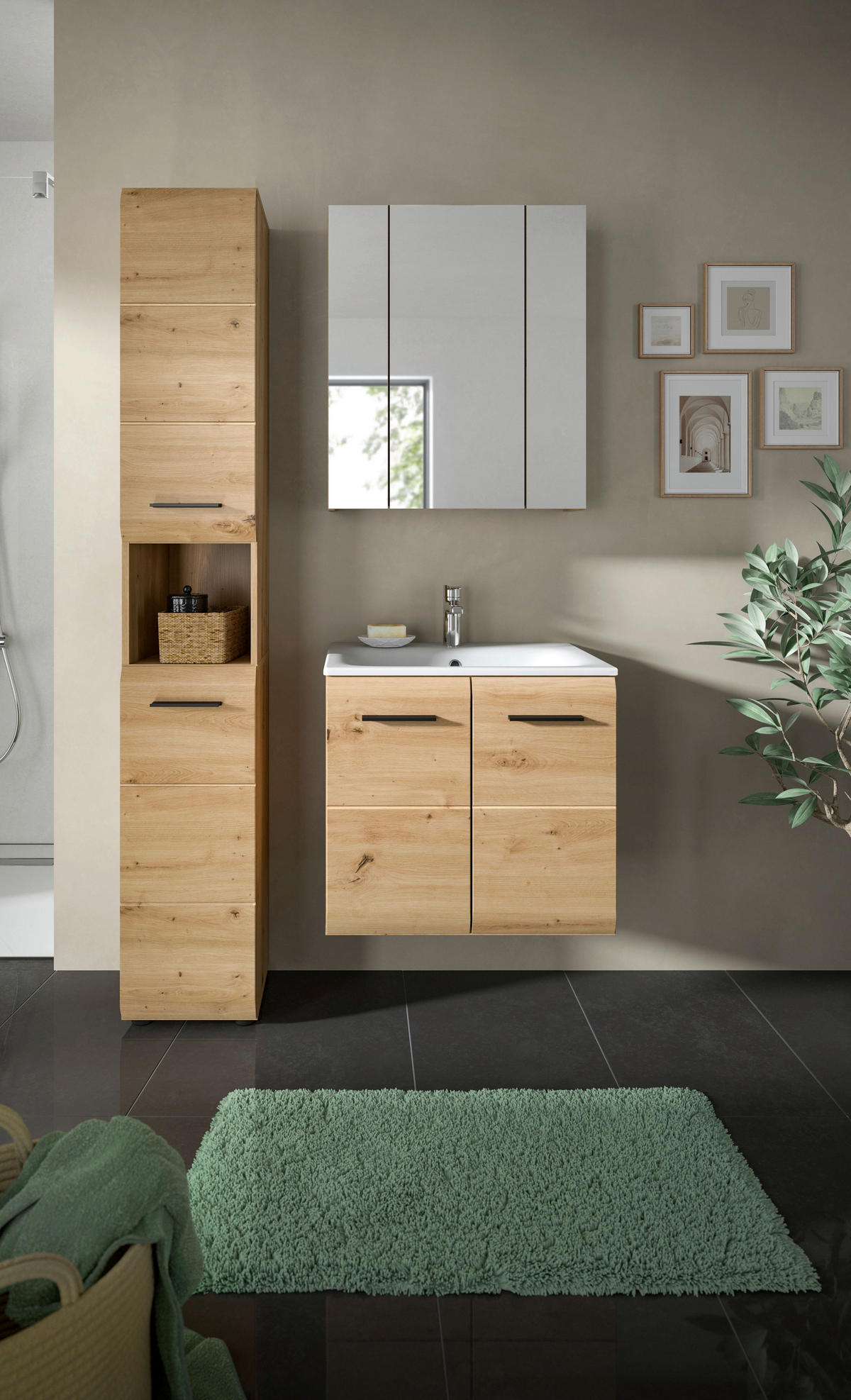 Badezimmer-Set Ice Artisan Oak Nachbildung B/H/T: ca. 105x185x46 cm Ice - (105,00/185,00/46,00cm) - xonox.home