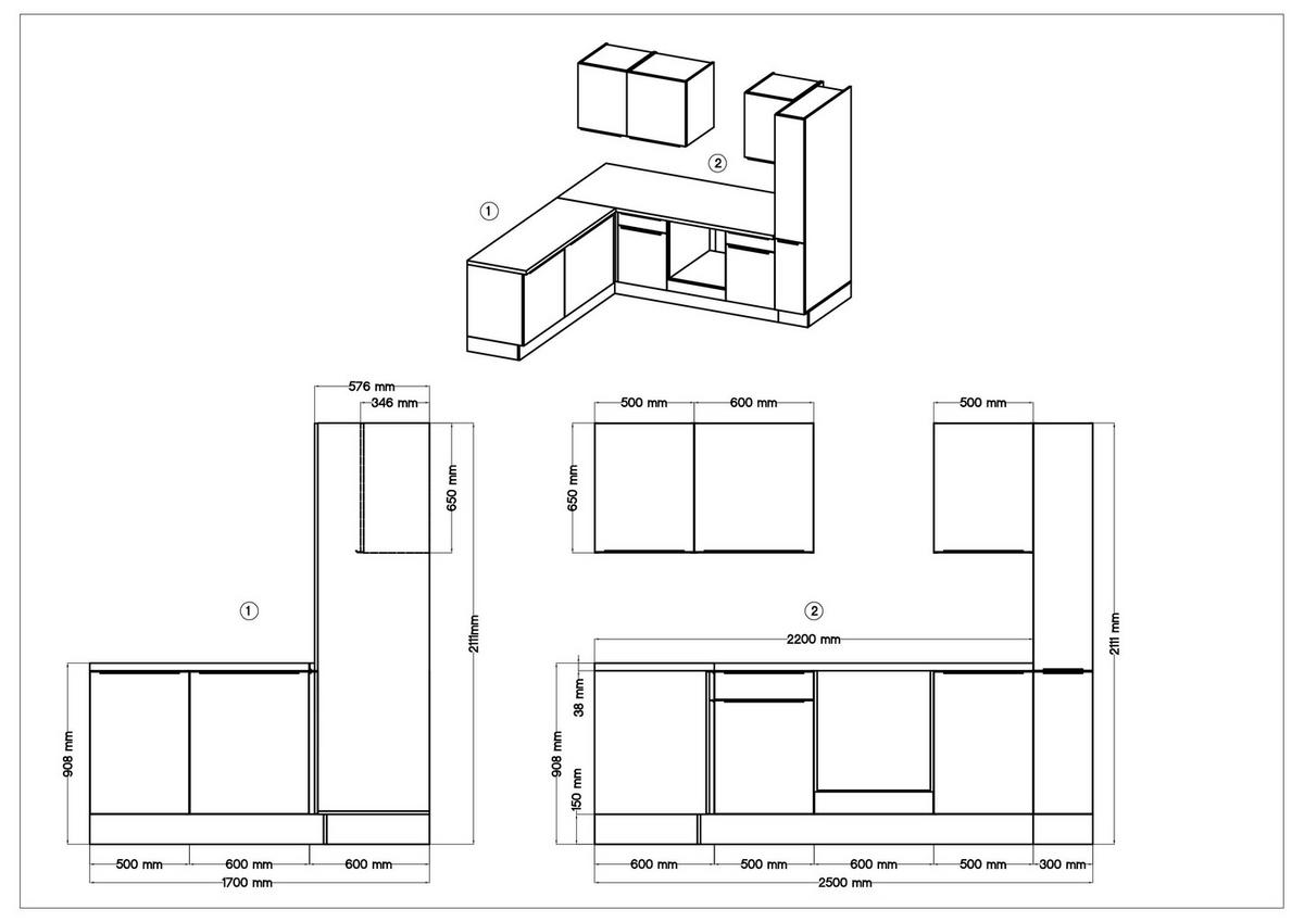 Respekta Winkelküche Marleen weiß Hochglanz B/H/T: ca. 250x211x170 cm Marleen - Eiche/weiß (250,00/211,00/170,00cm) - Respekta