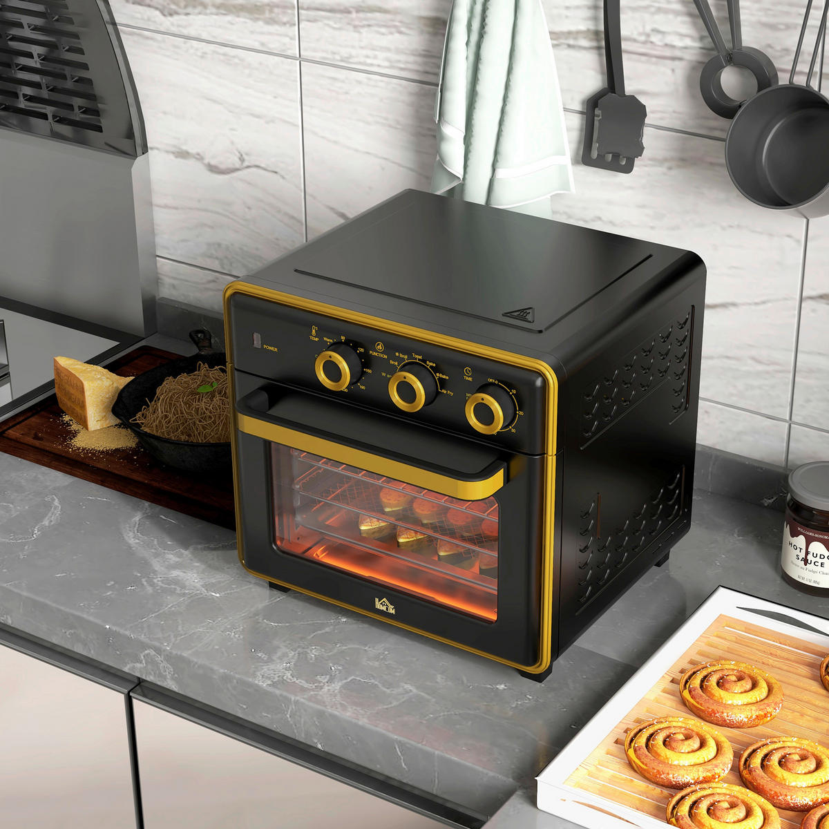 HOMCOM Küchengerät schwarz Edelstahl B/H/L: ca. 37,7x36x34,5 cm Minibackofen - schwarz (34,50/37,70/36,00cm) - HOMCOM