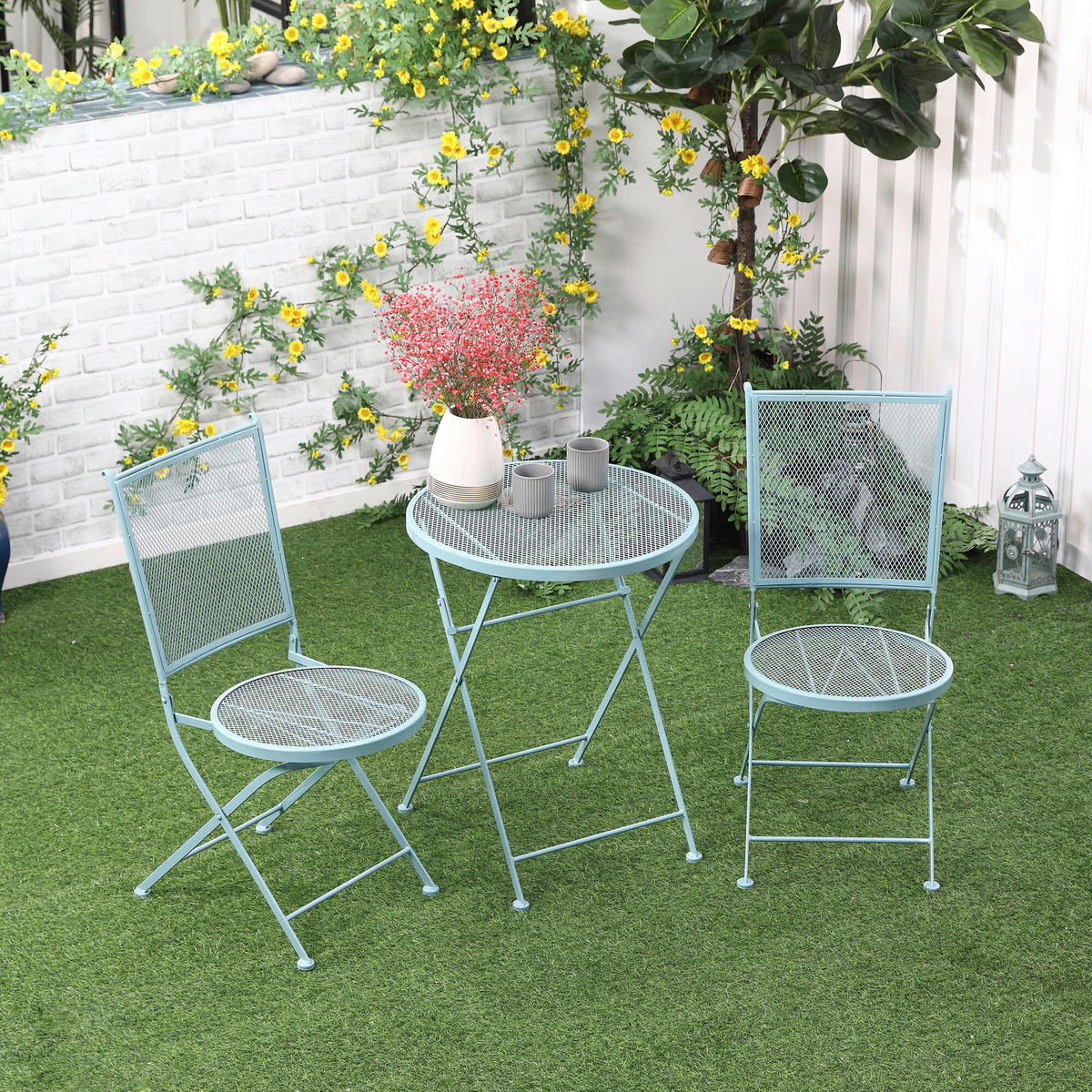 Outsunny Balkonset hellblau Metall H/D: ca. 70x56 cm Balkonset - hellblau (56,00/70,00cm) - Outsunny